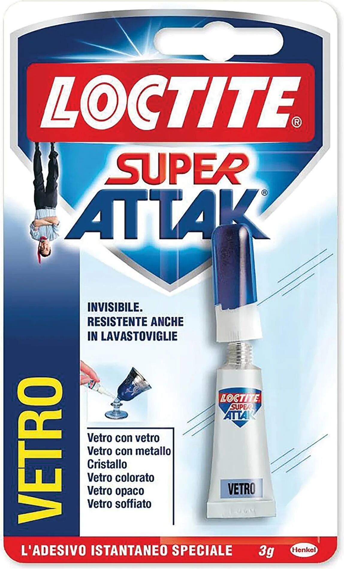 loctite super attak vetro  3 g adesivo istantaneo trasparente e invisibile