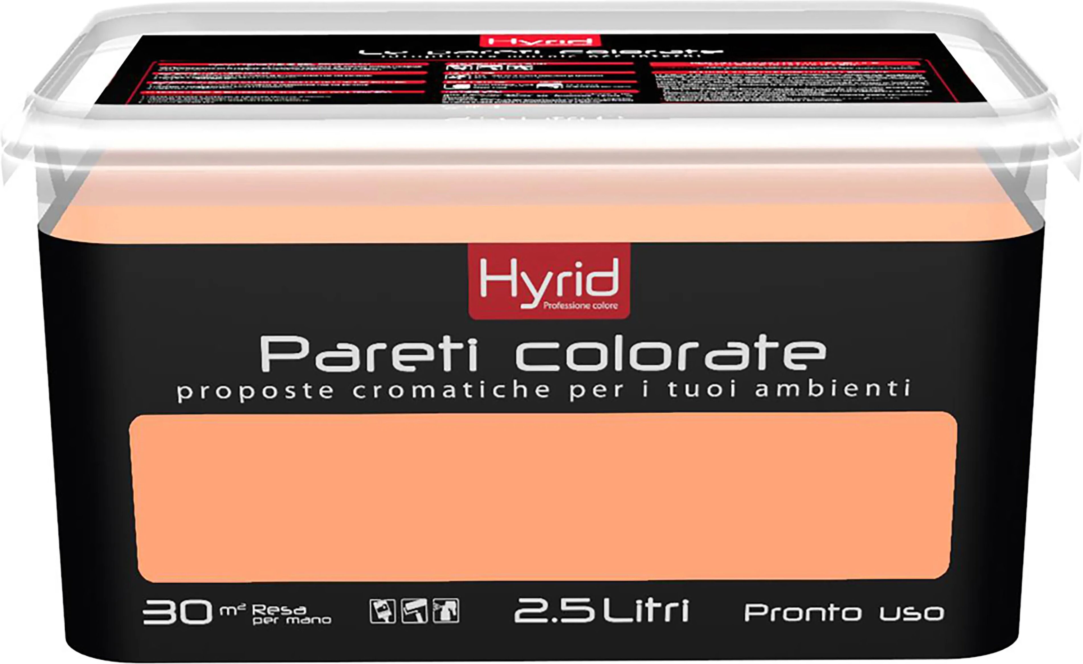 hyrid by covema idropittura lavabile hyrid 2,5 l arancio moda per interno 5-6 m² con 1 l a 2 mani