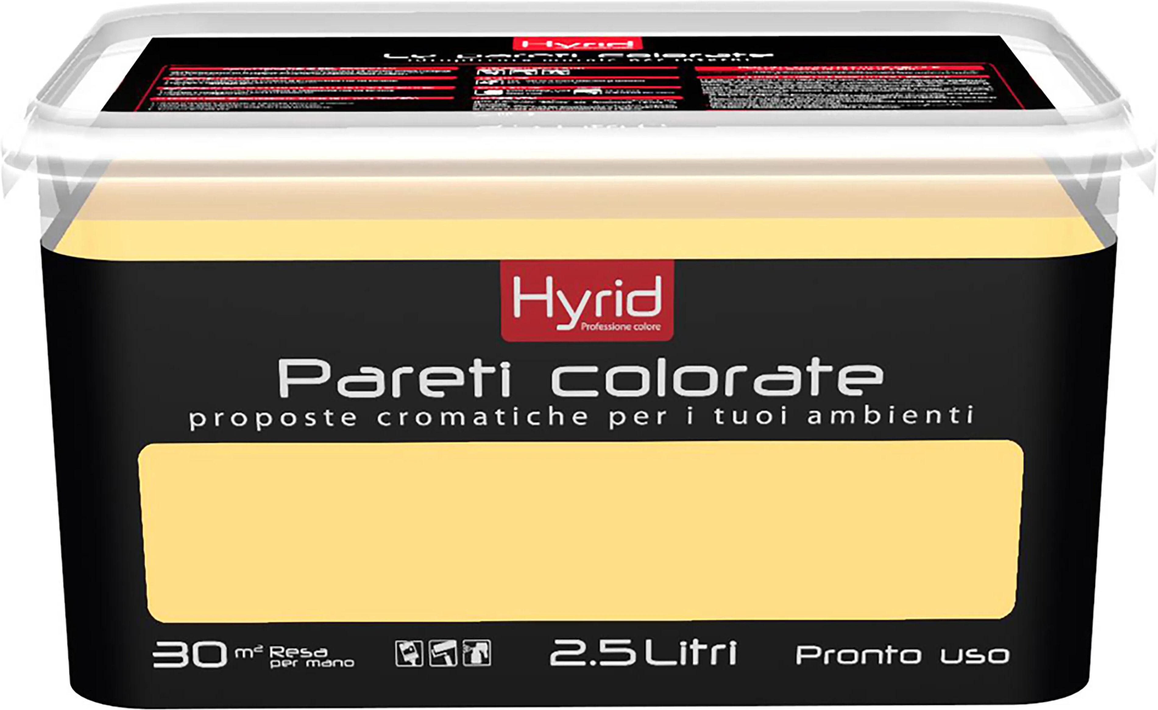 hyrid by covema idropittura lavabile hyrid 2,5 l giallo moda per interno 5-6 m² con 1 l a 2 mani