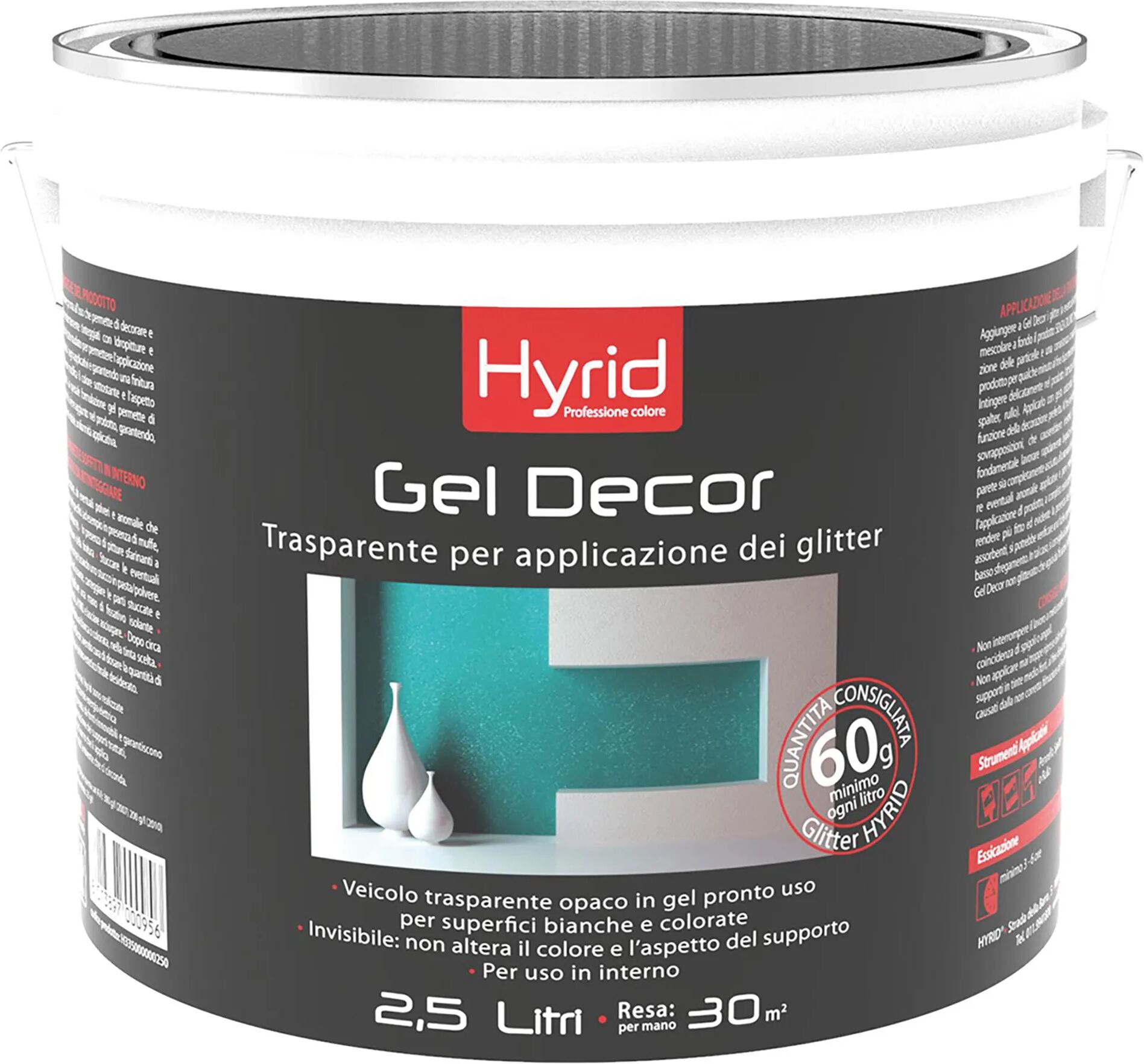 hyrid by covema gel trasparente decor hyrid 2,5 l per applicazione di glitter 5-6 m² con 1 l a 2 mani