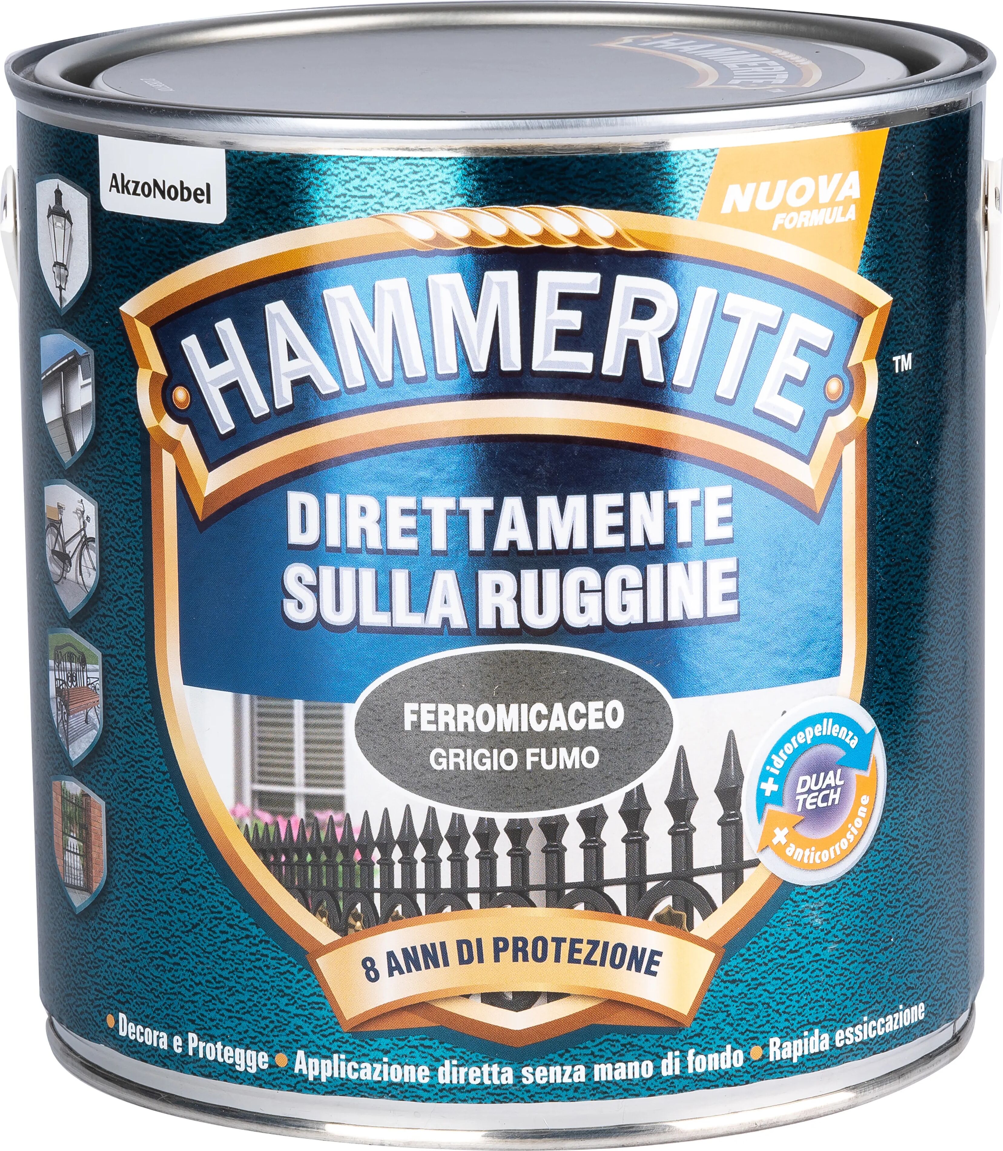 hammerite smalto antiruggine ferromcaceo  2,5 l grigio fumo 8-10 m² con 1 l