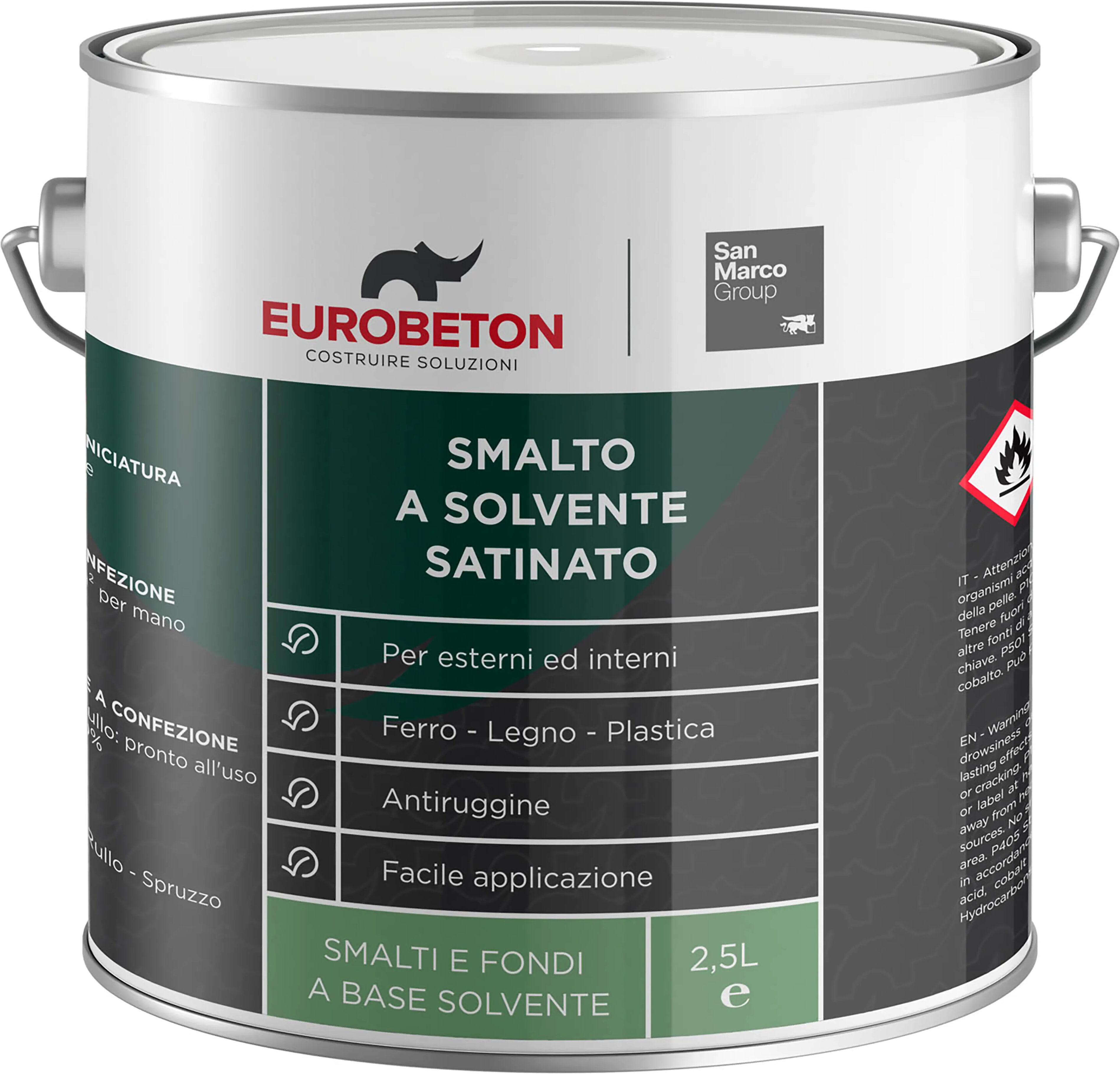 eurobeton sanmarco smalto solvente satinato ebsanmarco 2,5l bianco 14 m² con 1 l