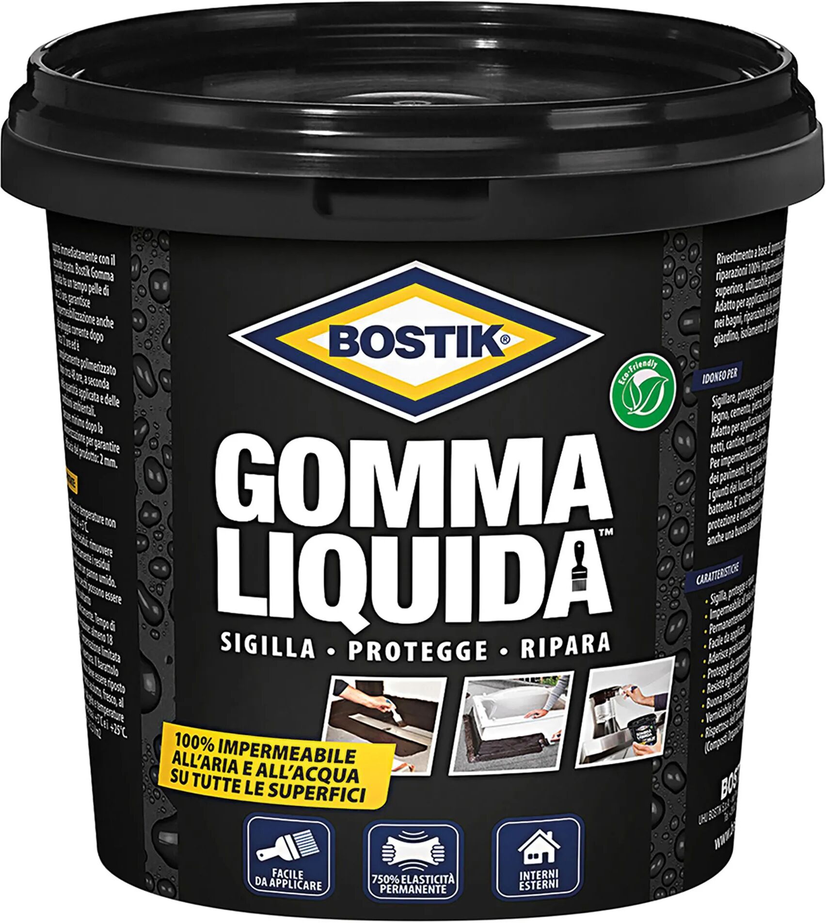 bostik gomma liquida  750 ml nera sigilla protegge ripara esterno ed interno