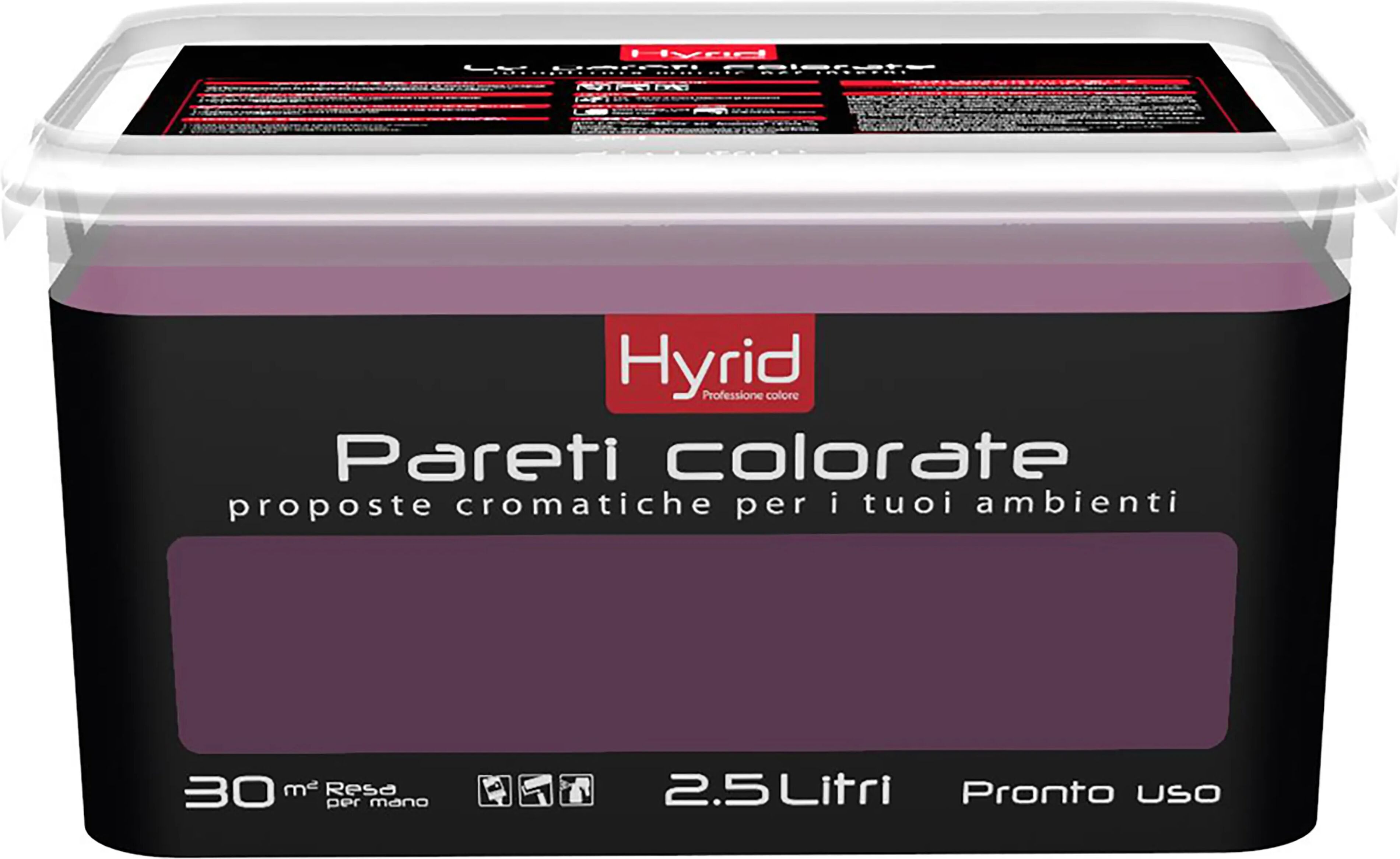 hyrid by covema idropittura lavabile hyrid 2,5 l viola moda per interno 5-6 m² con 1 l a 2 mani