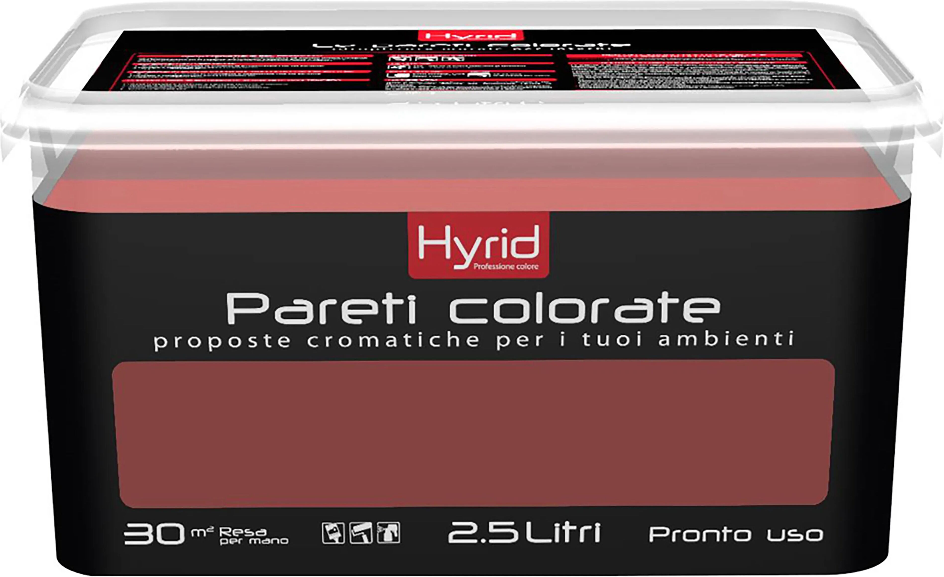 hyrid by covema idropittura lavabile hyrid 2,5 l rosso moda per interno 5-6 m² con 1 l a 2 mani