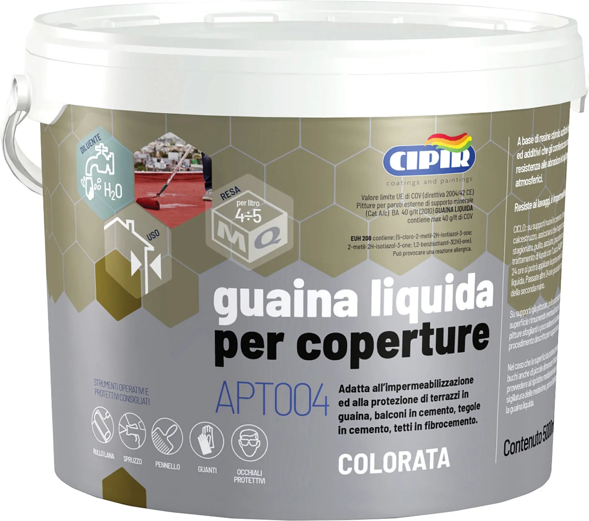 Cipir GUAINA LIQUIDA  BIANCA 5 l  IDEALE PER CEMENTO E FIBROCEMENTO 4,5 m² CON 1 l DILUITO