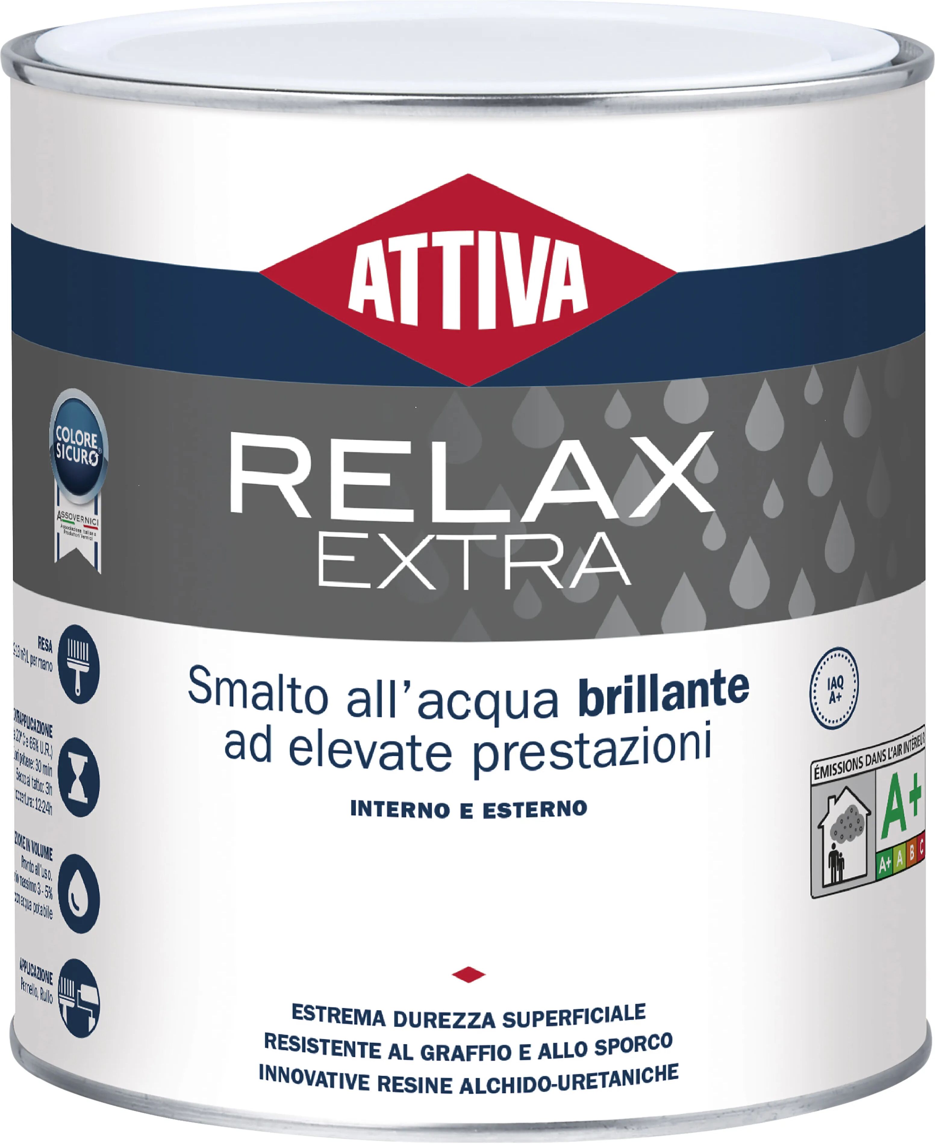 Attiva SMALTO ACQUA  RELAX EXTRA 2,5 l BIANCO BRILLANTE URETANICO 12-13 m² CON 1 MANO