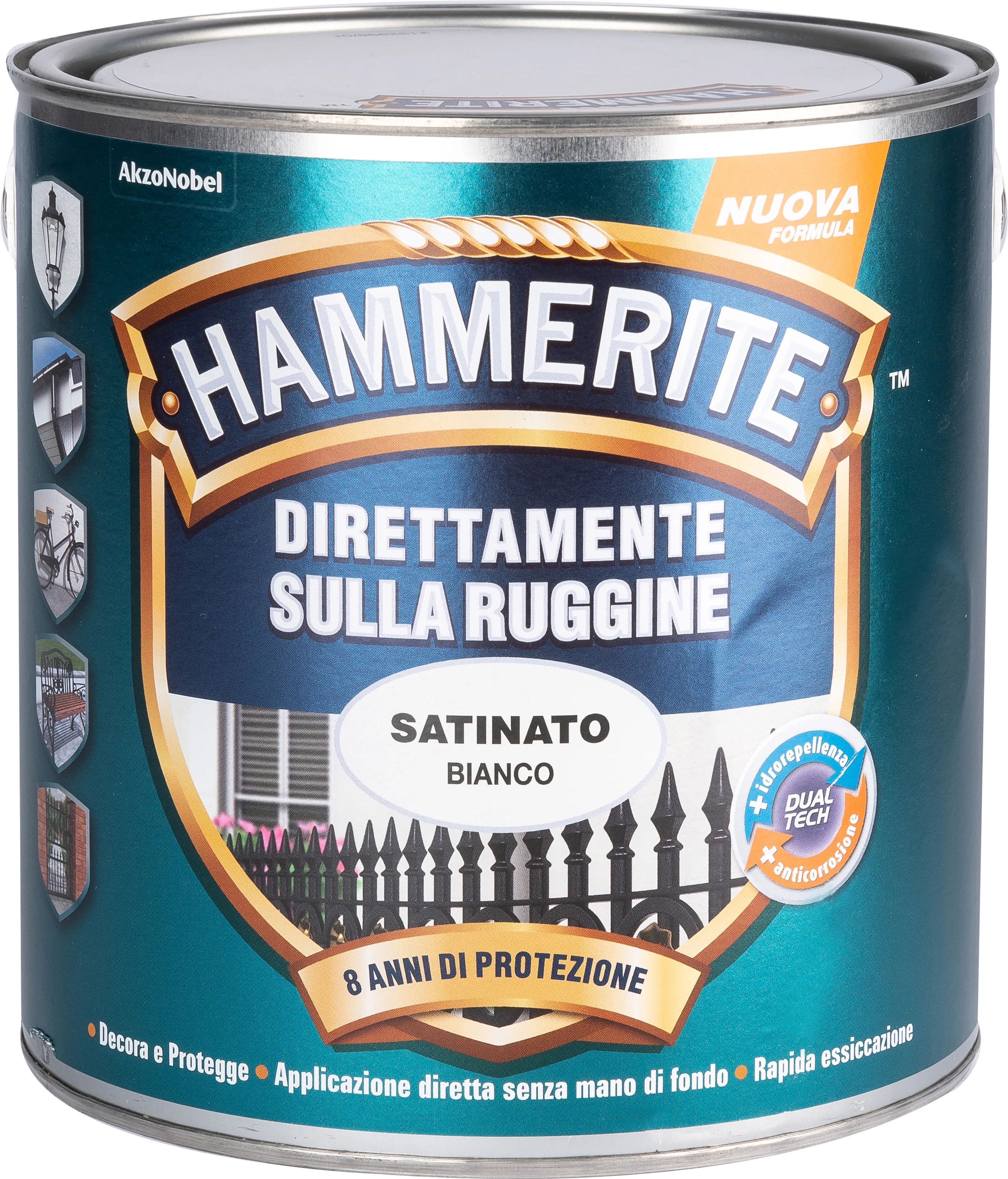 Hammerite SMALTO ANTIRUGGINE SATINATO  2,5 l BIANCO 8-10 m² CON 1 l