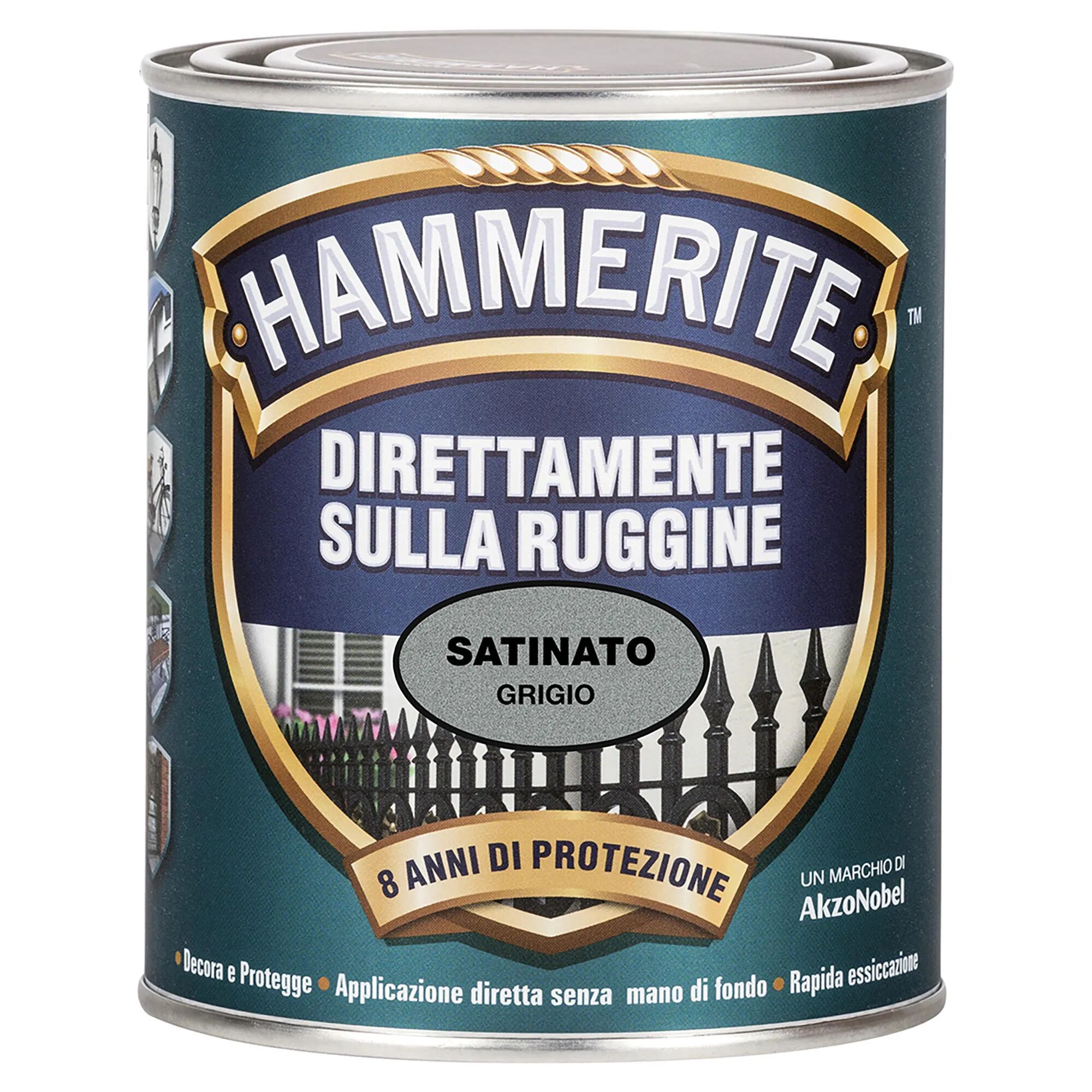 Hammerite SMALTO ANTIRUGGINE SATINATO  0,75 l GRIGIO 8-10 m² CON 1 l