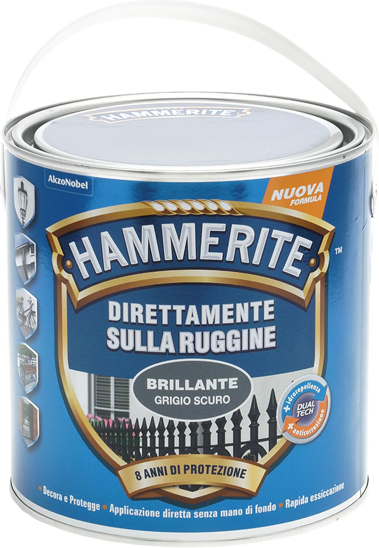 Hammerite SMALTO ANTIRUGGINE BRILLANTE  2,5 l GRIGIO SCURO 8-10 m² CON 1 l