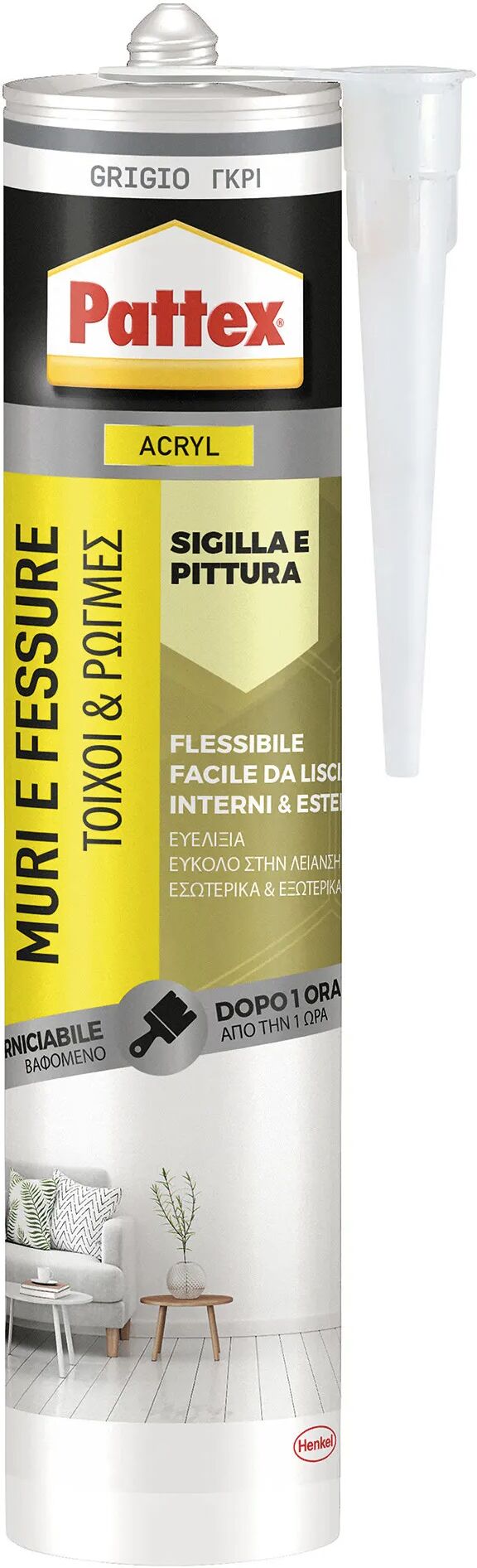 Pattex SIGILLANTE ACRILICO MURI FESSURE  280 ml GRIGIO VERNICIABILE