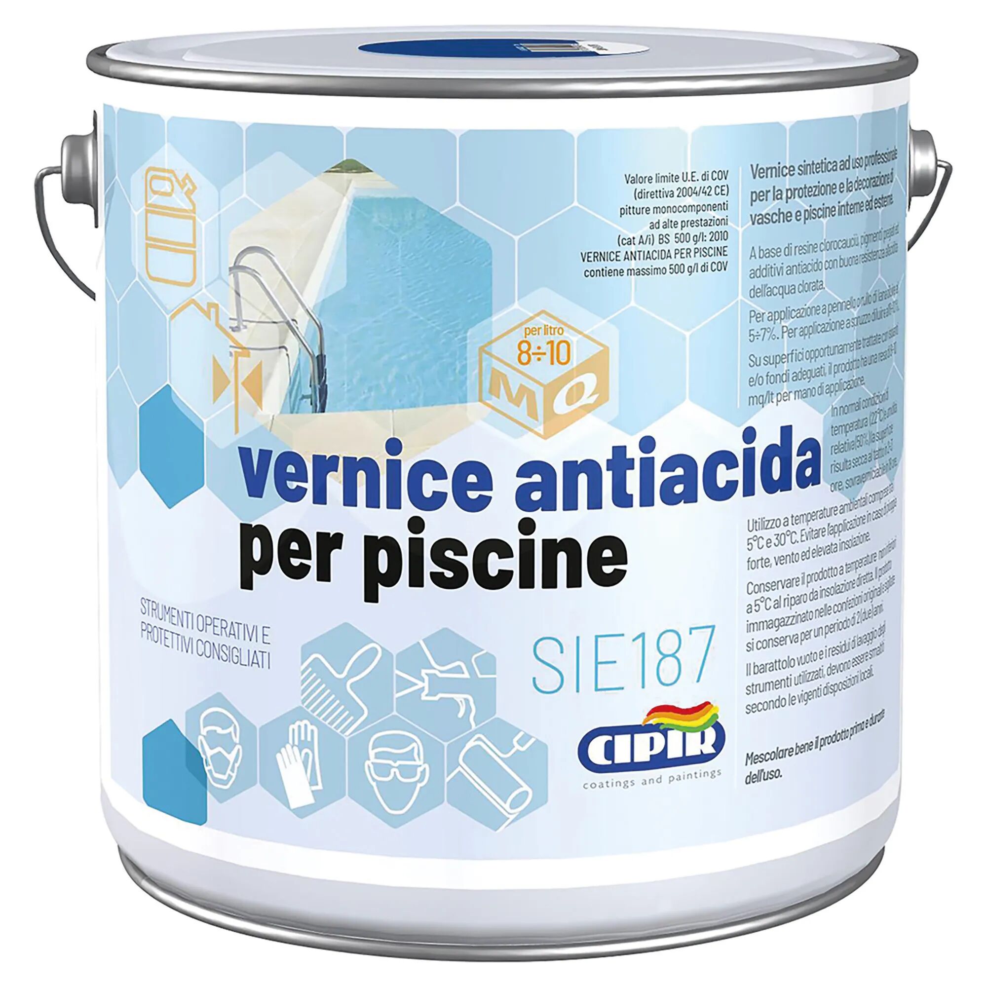 Cipir VERNICE ANTIACIDA PISCINE  2,5 l AZZURRO 10-12 m² x 1 l DILUITO CON SOLVENTE NITRO