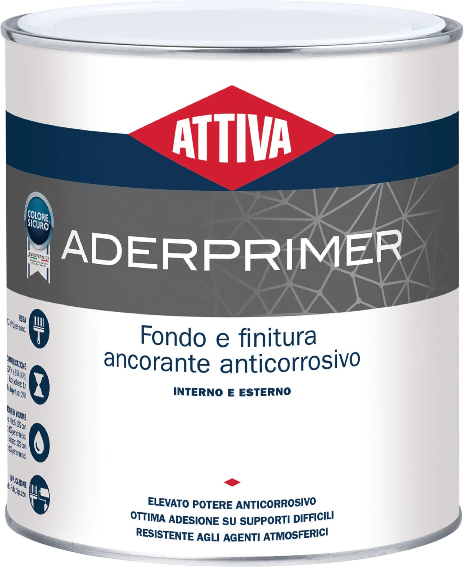 Attiva FONDO FINITURA  ADERPRIMER 0,75 l METALLI E PVC ANTICORROSIVO 10-12 m² CON 1 l