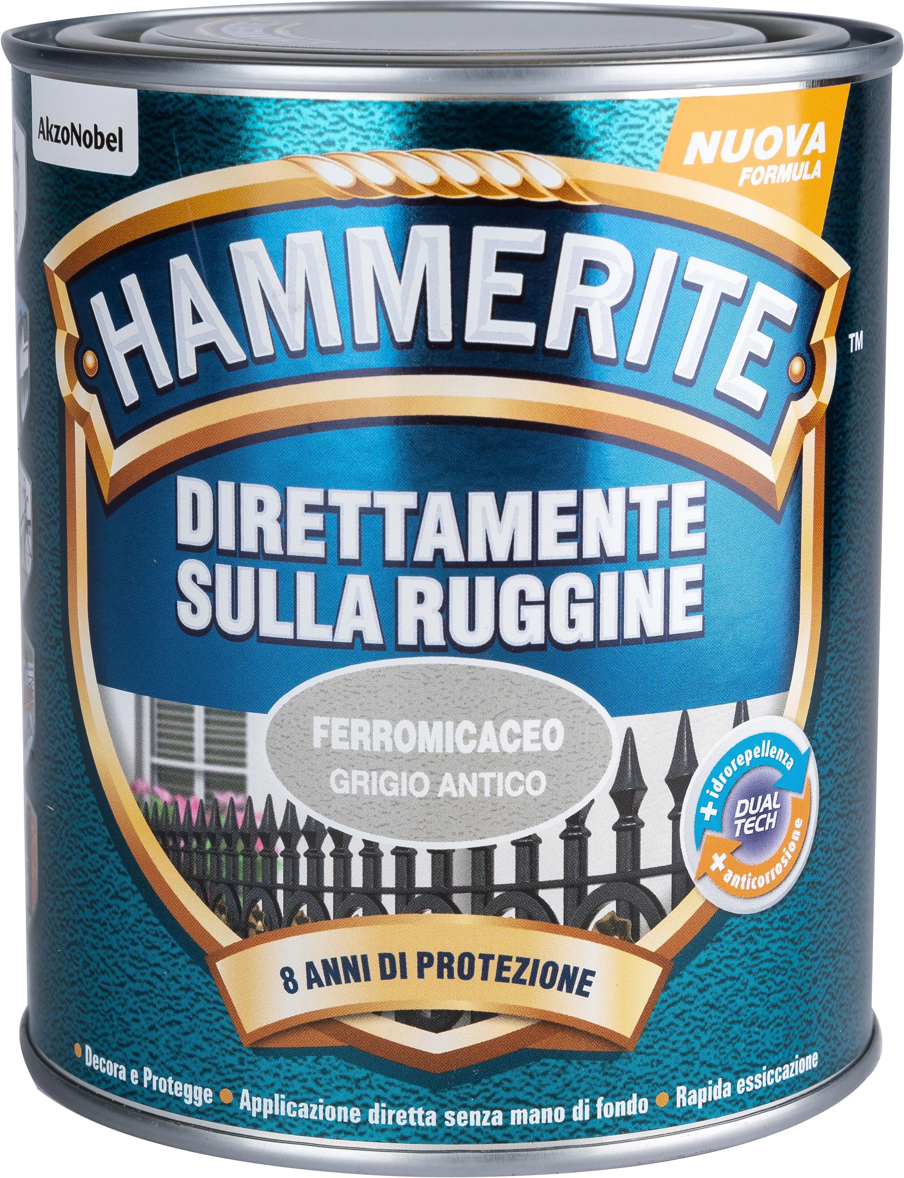 Hammerite SMALTO ANTIRUGGINE FERROMCACEO  0,75 l GRIGIO ANTICO 8-10 m² CON 1 l