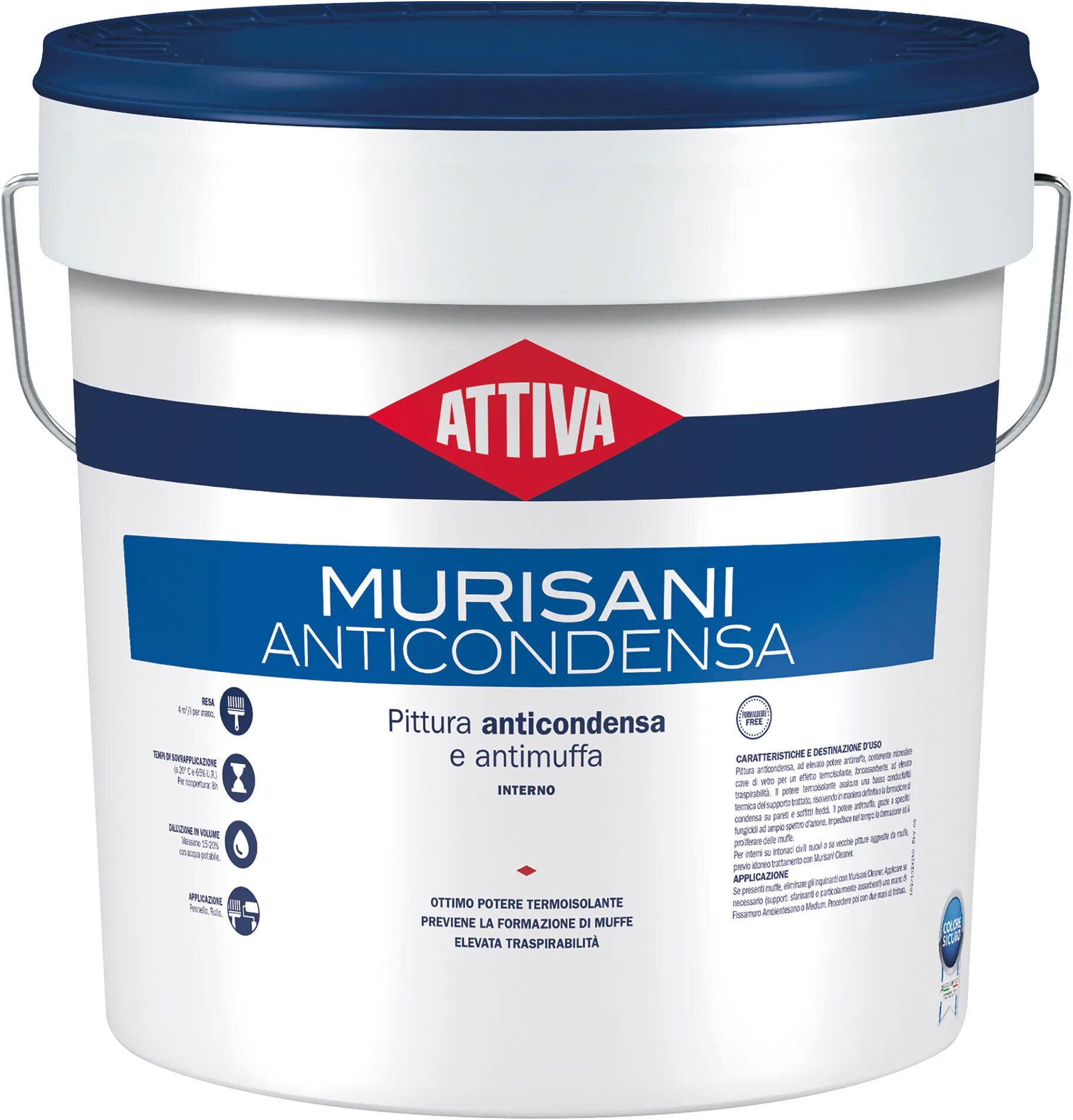 Attiva IDROPITTURA ANTICONDENSA  12,5 l MURISANI TRASPIRANTE 2 m² CON 1 l A 2 MANI