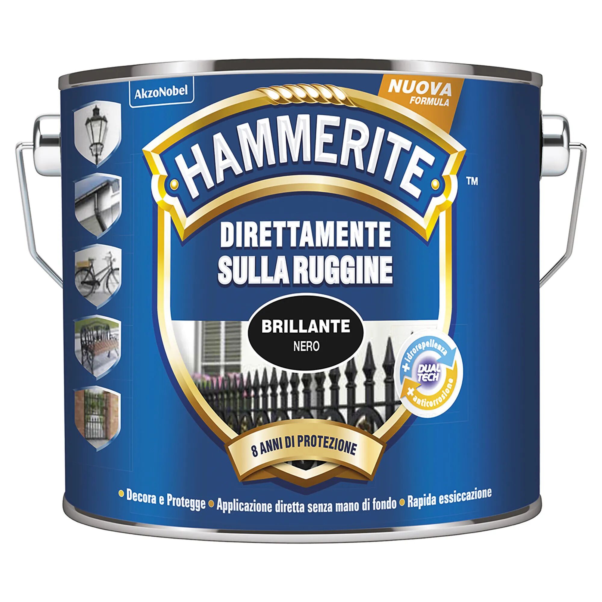 Hammerite SMALTO ANTIRUGGINE BRILLANTE  2,5 l NERO 8-10 m² CON 1 l