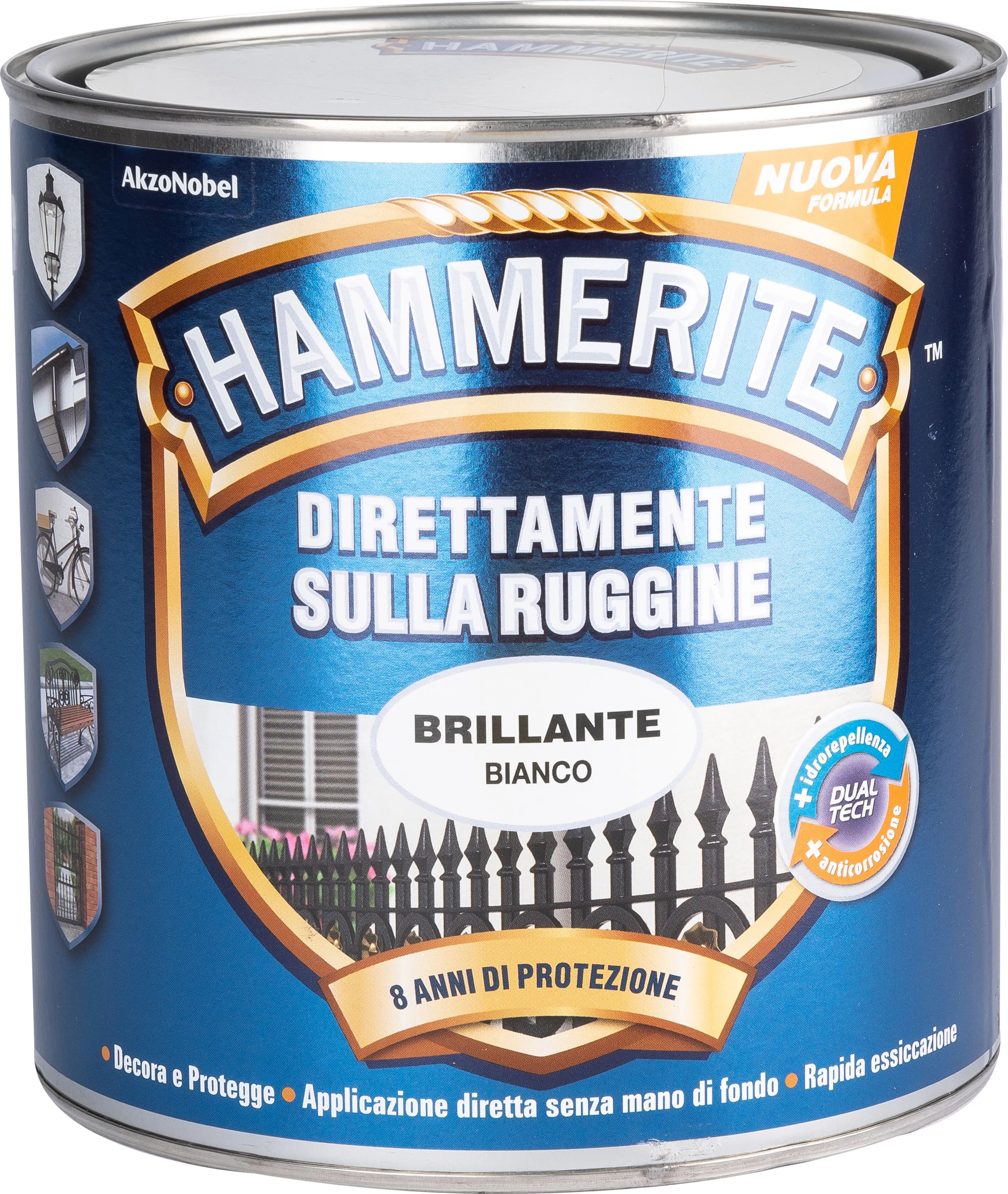 Hammerite SMALTO ANTIRUGGINE BRILLANTE  2,5 l BIANCO 8-10 m² CON 1 l