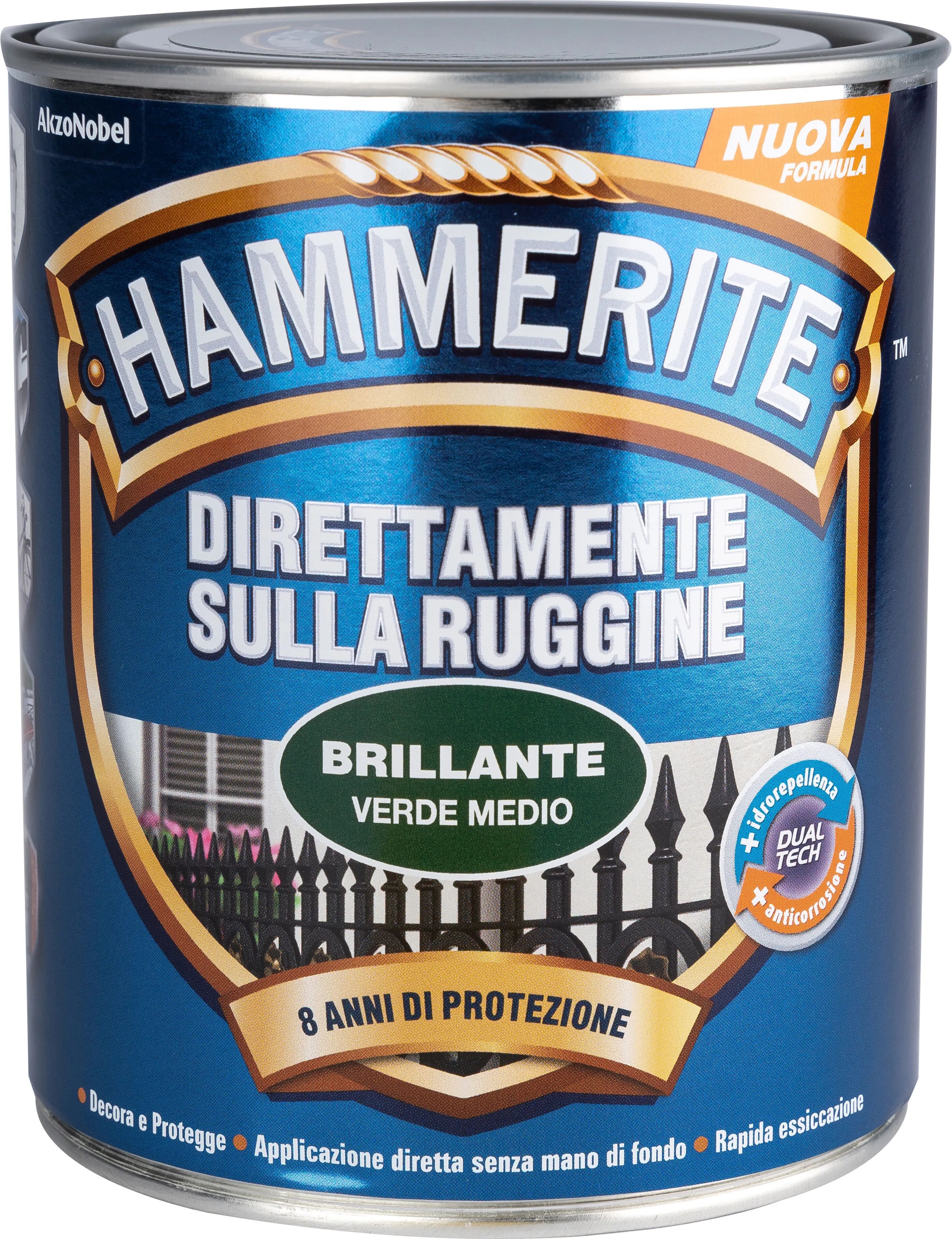 Hammerite SMALTO ANTIRUGGINE BRILLANTE  0,75 l VERDE MEDIO 8-10 m² CON 1 l