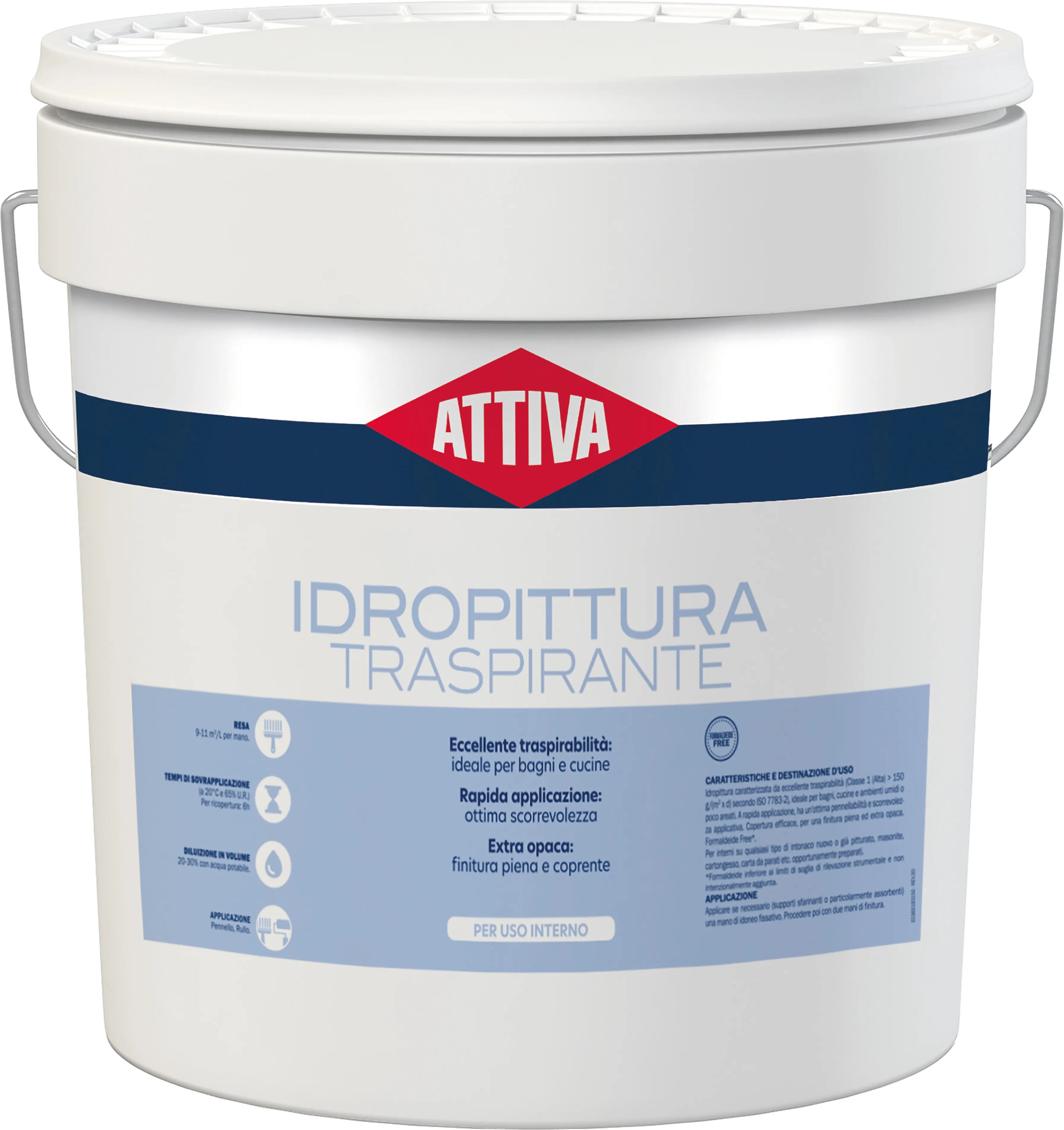 Attiva IDROPITTURA TRASPIRANTE  14 l BIANCA 4-5 m² CON 1 l A 2 MANI