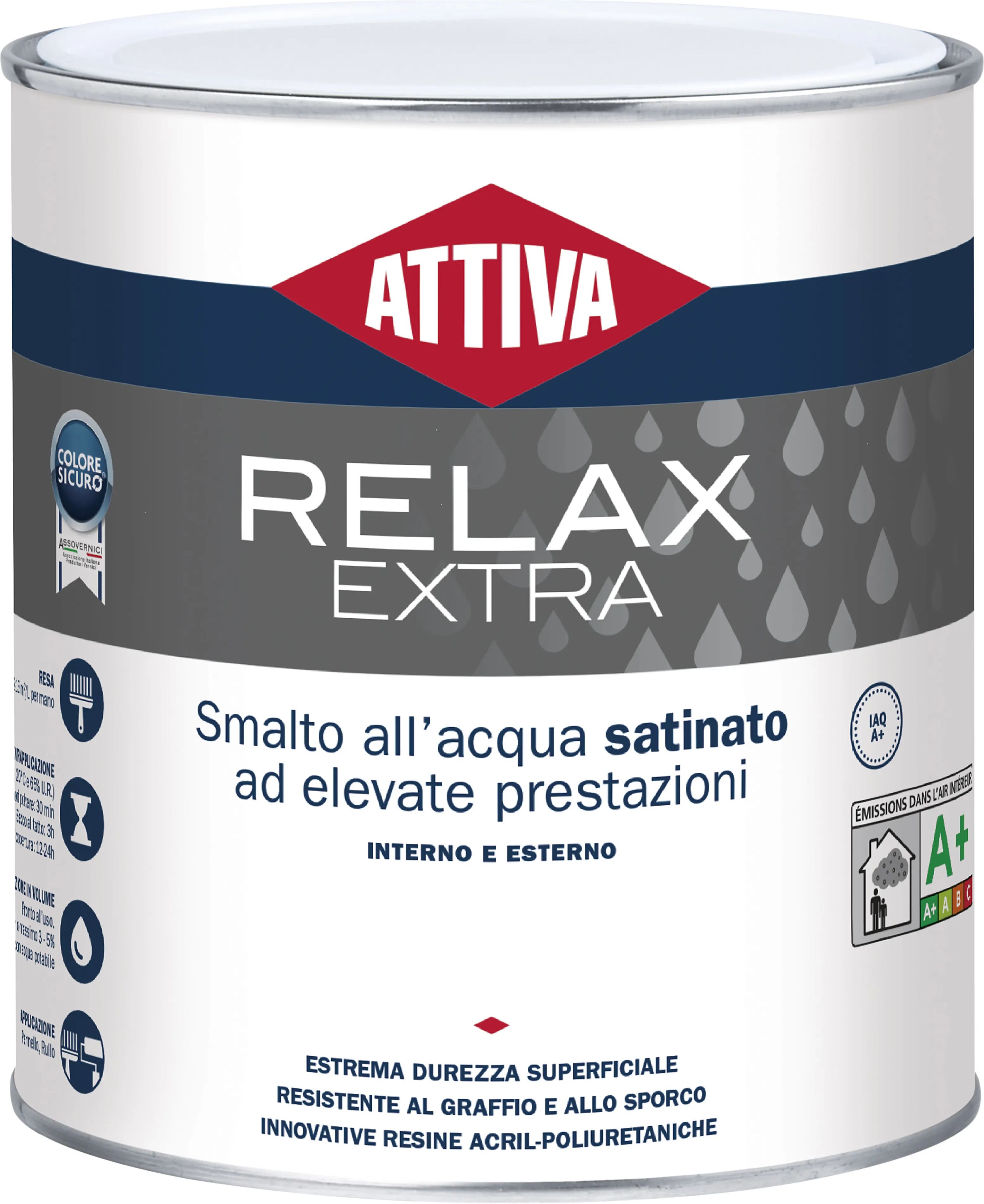 Attiva SMALTO ACQUA  RELAX EXTRA 2,5 l BIANCO SATINATO URETANICO 12-13 m² CON 1 MANO