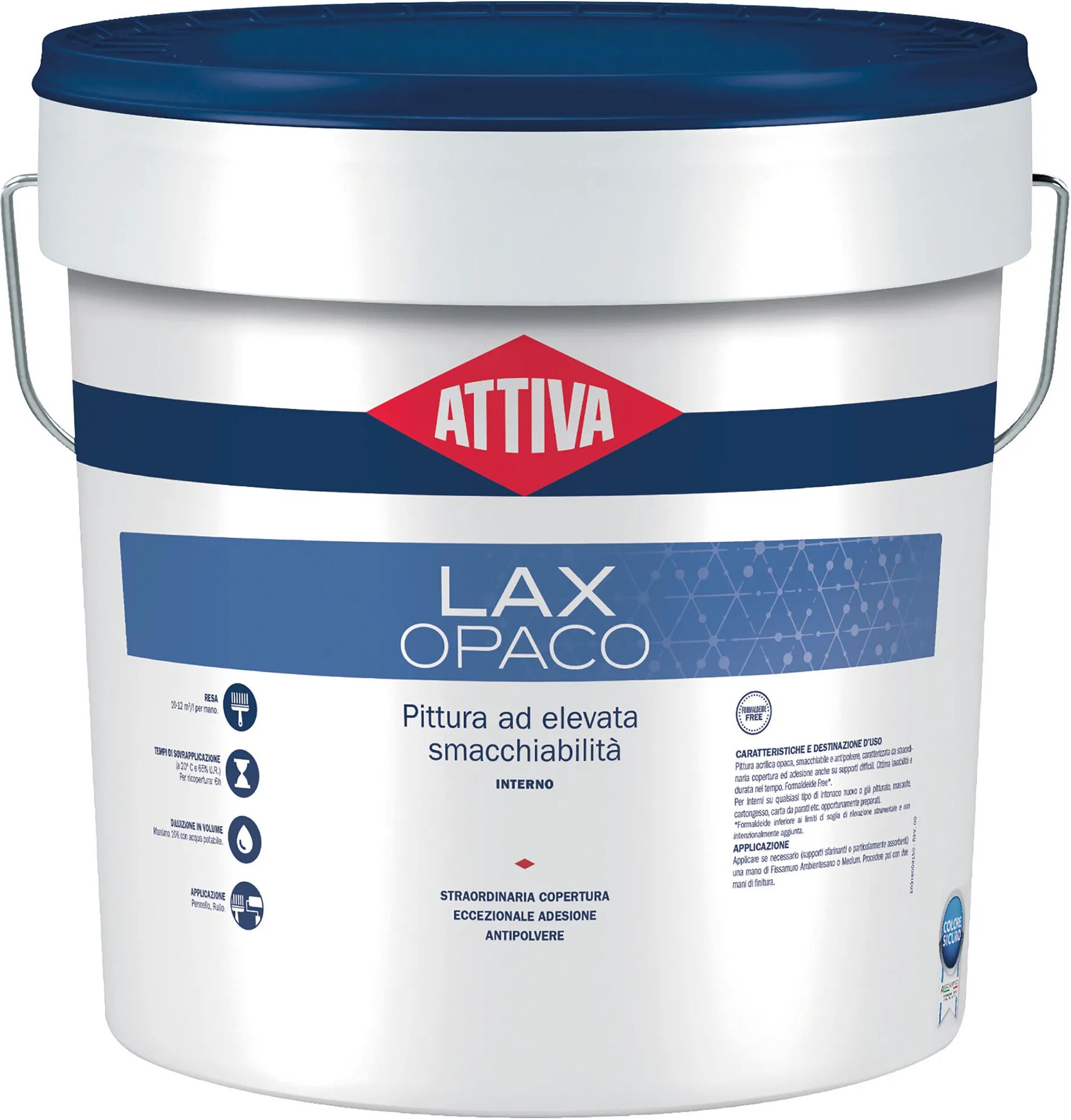 Attiva IDROPITTURA SMACCHIABILE  5 l LAX COPRITUTTO BIANCO OPACO 5-6 m² CON 1 l A 2 MANI