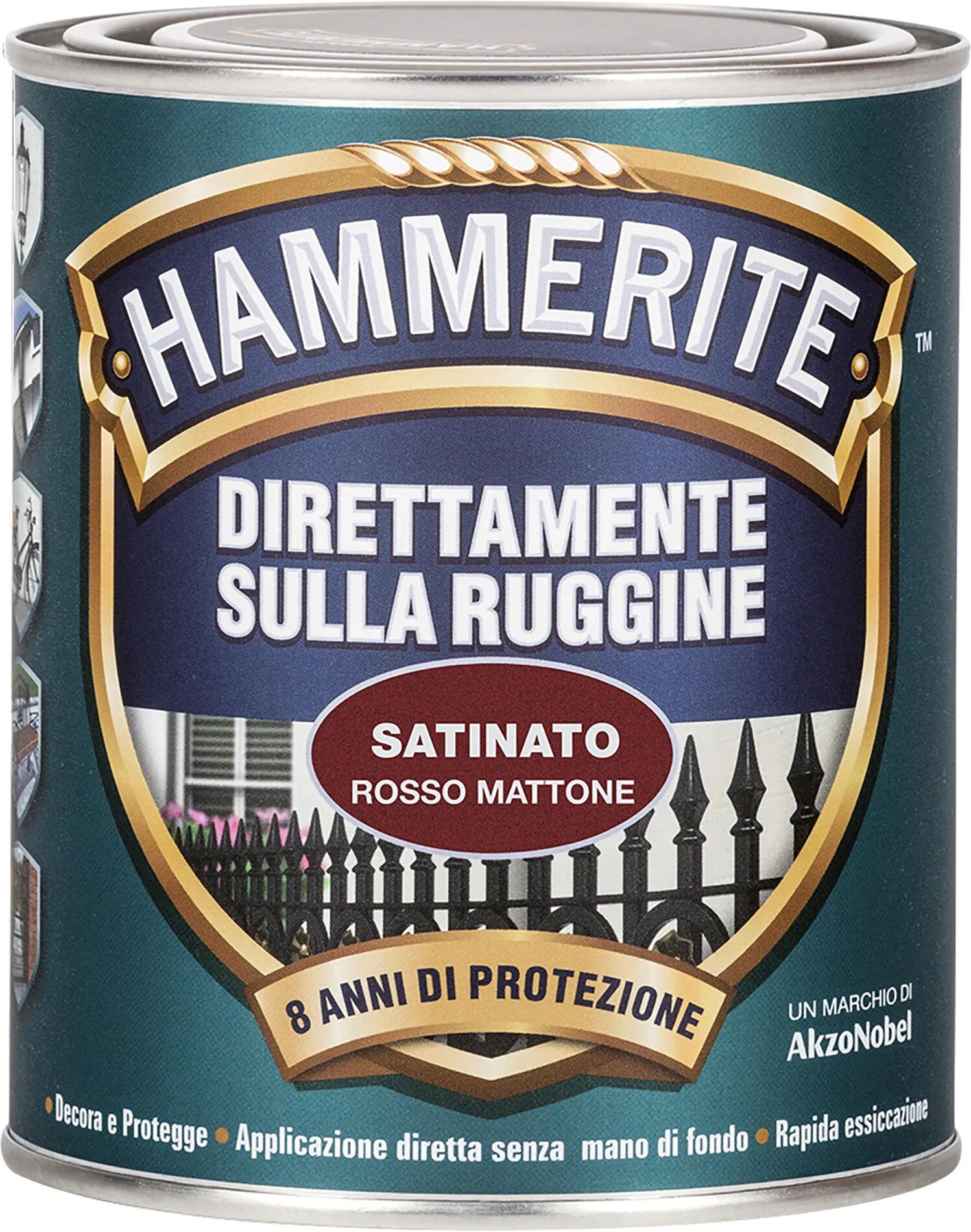 Hammerite SMALTO ANTIRUGGINE SATINATO  0,75 l ROSSO MATTONE 8-10 m² CON 1 l