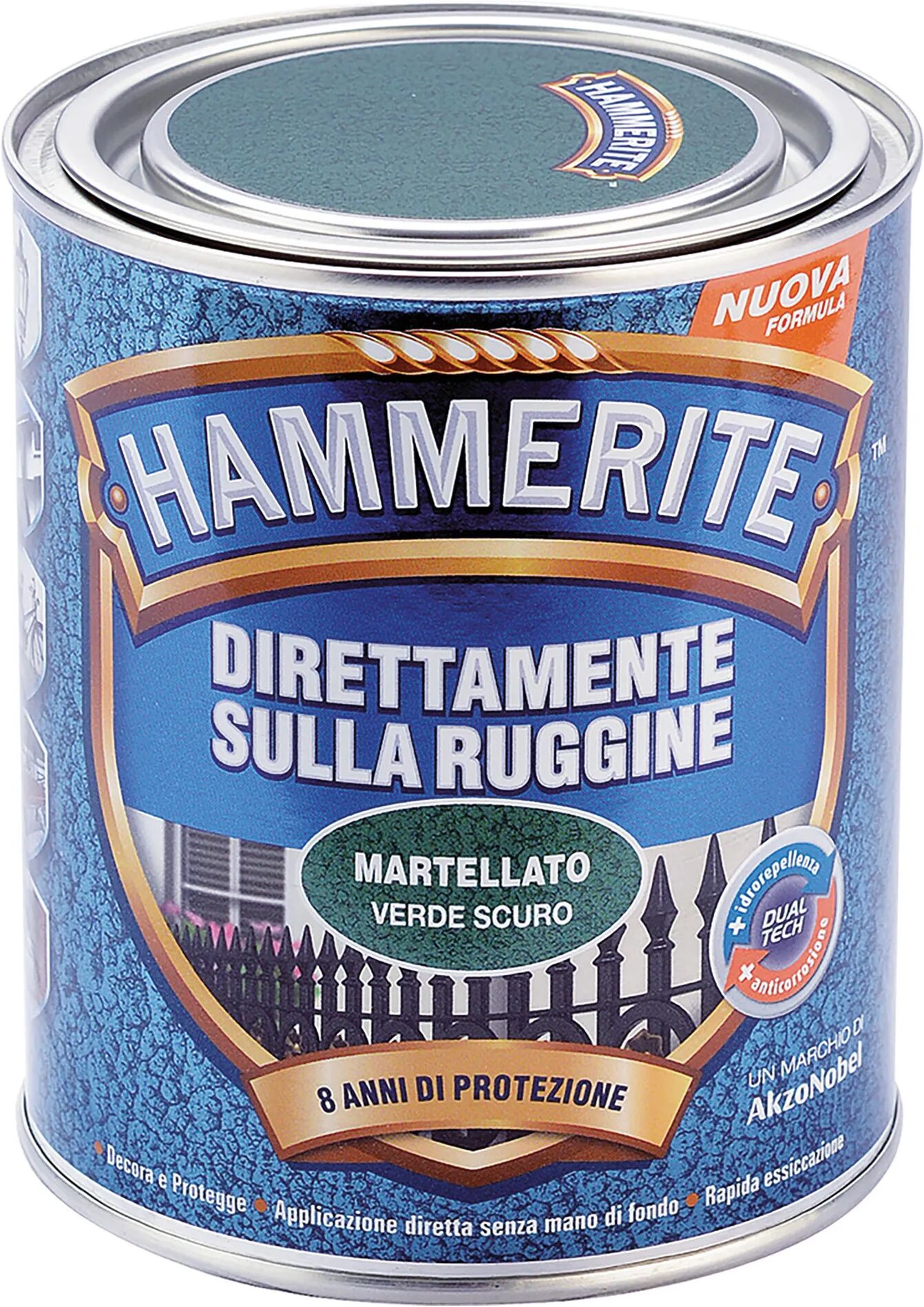 Hammerite SMALTO ANTIRUGGINE MARTELLATO  0,75 l VERDE SCURO 8-10 m² CON 1 l