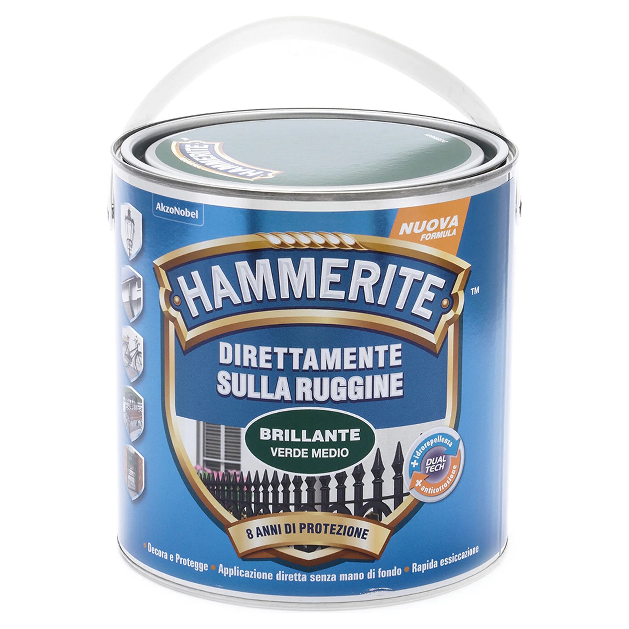 Hammerite SMALTO ANTIRUGGINE BRILLANTE  2,5 l VERDE MEDIO 8-10 m² CON 1 l