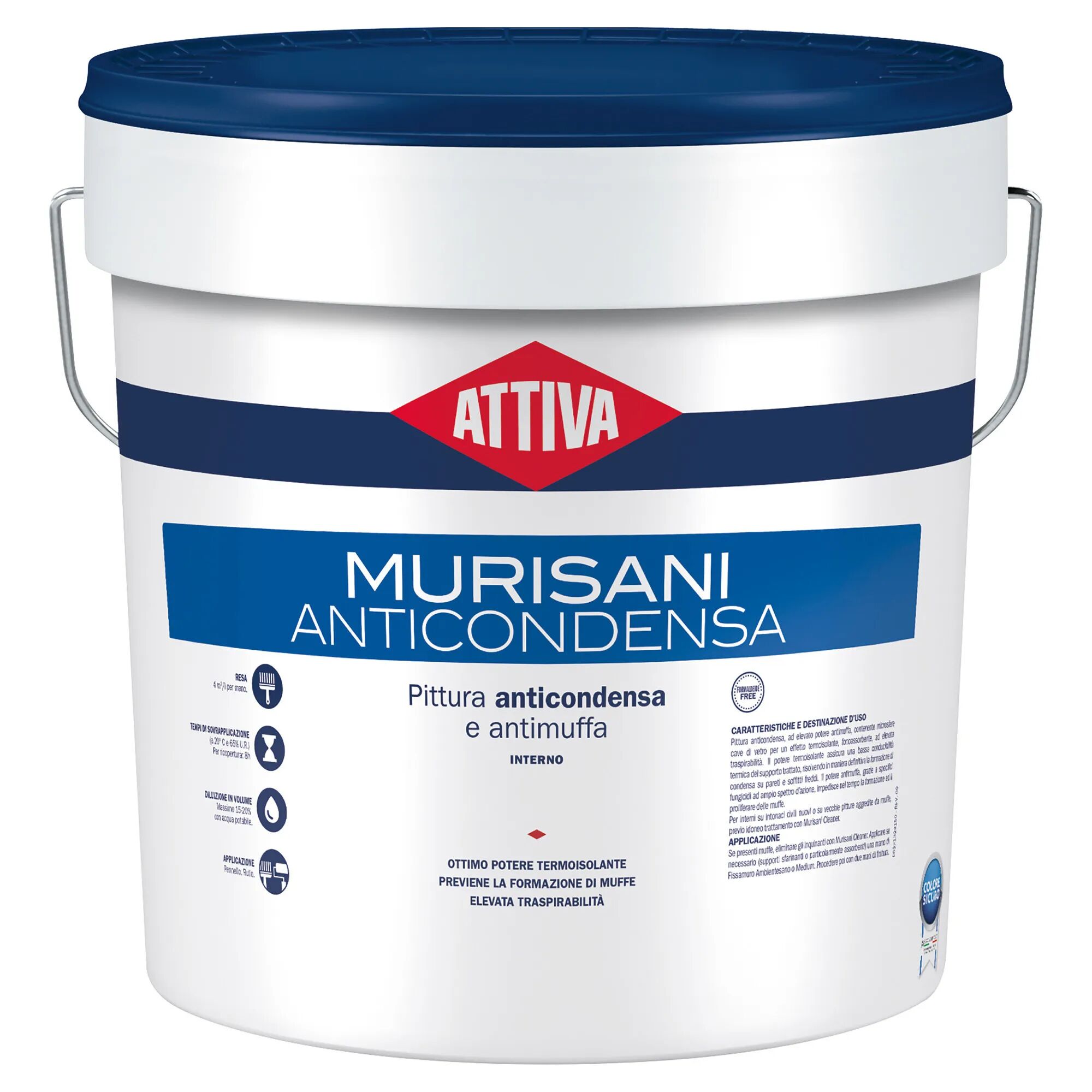 Attiva IDROPITTURA ANTICONDENSA  5 l MURISANI TRASPIRANTE 2 m² CON 1 l A 2 MANI