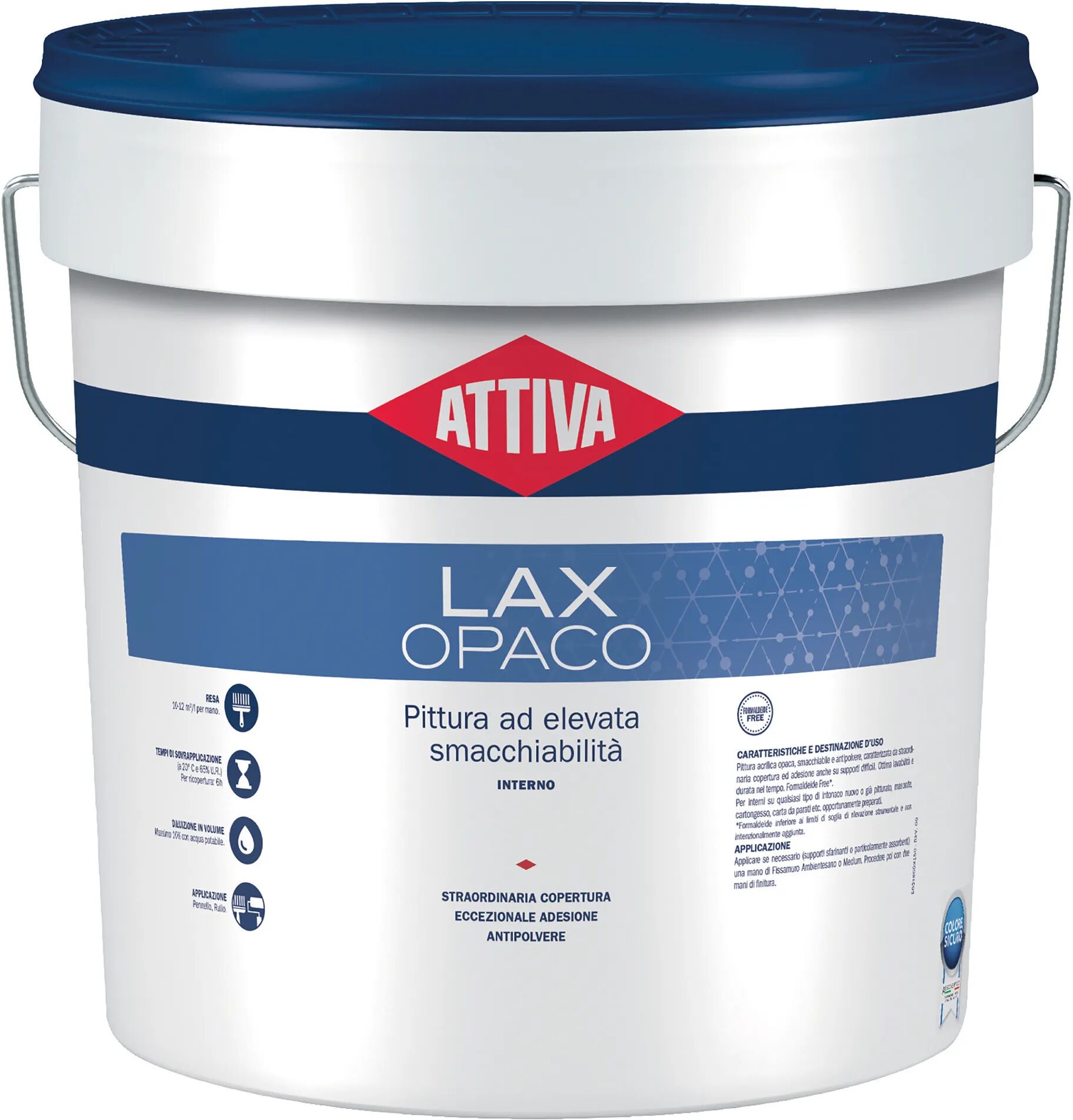 Attiva IDROPITTURA SMACCHIABILE  0,75 l LAX COPRITUTTO BIANCO OPACO  5-6 m² CON 1 l A 2 MANI