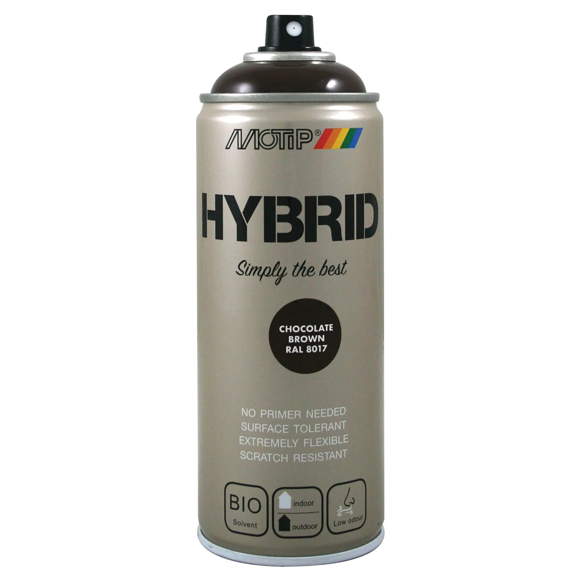 Motip VERNICE SPRAY HYBRID RAL 8017  MARRONE CIOCCOLATO 400 ml 2,5 - 3,5 m² CON 1 l