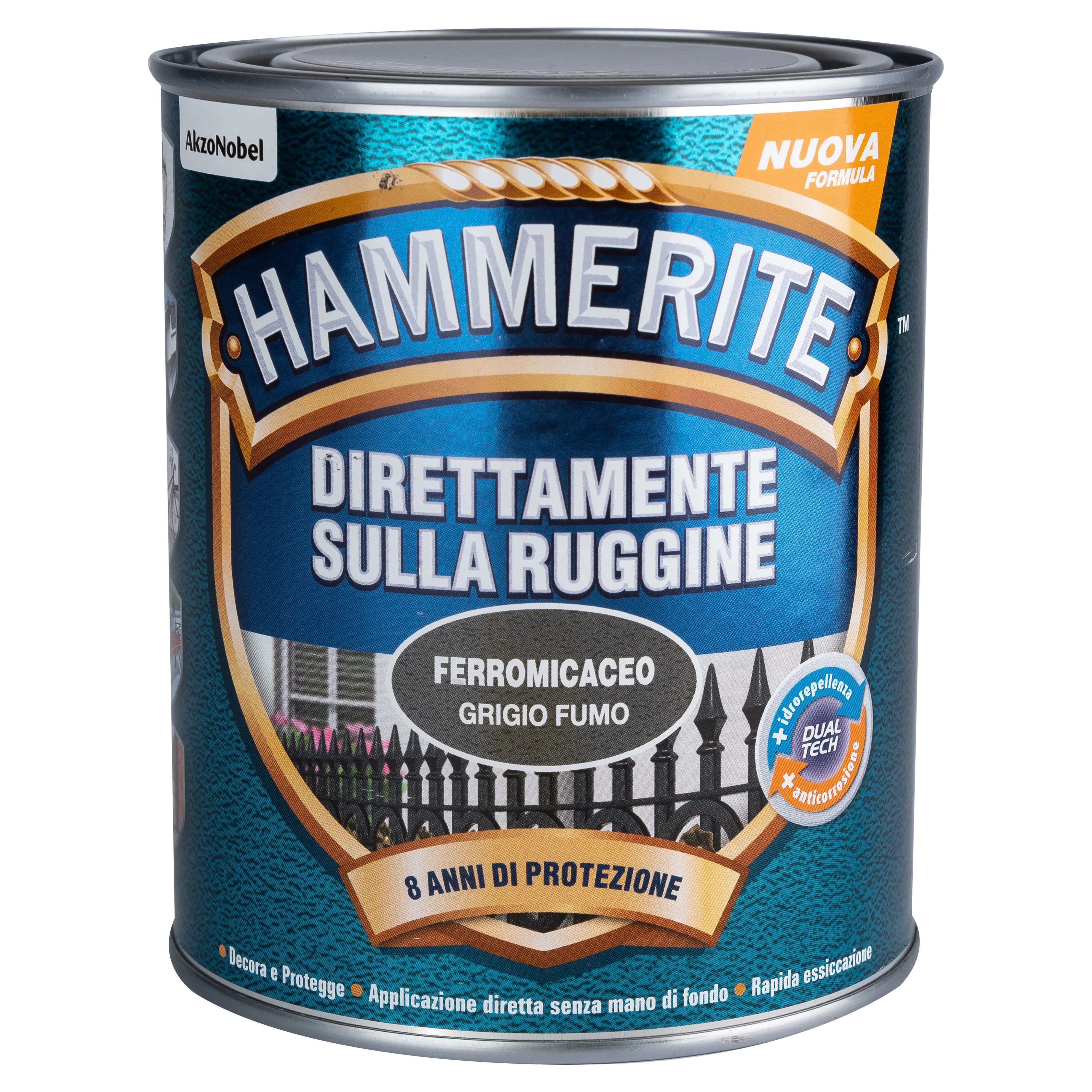 Hammerite SMALTO ANTIRUGGINE FERROMCACEO  0,75 l GRIGIO FUMO 8-10 m² CON 1 l