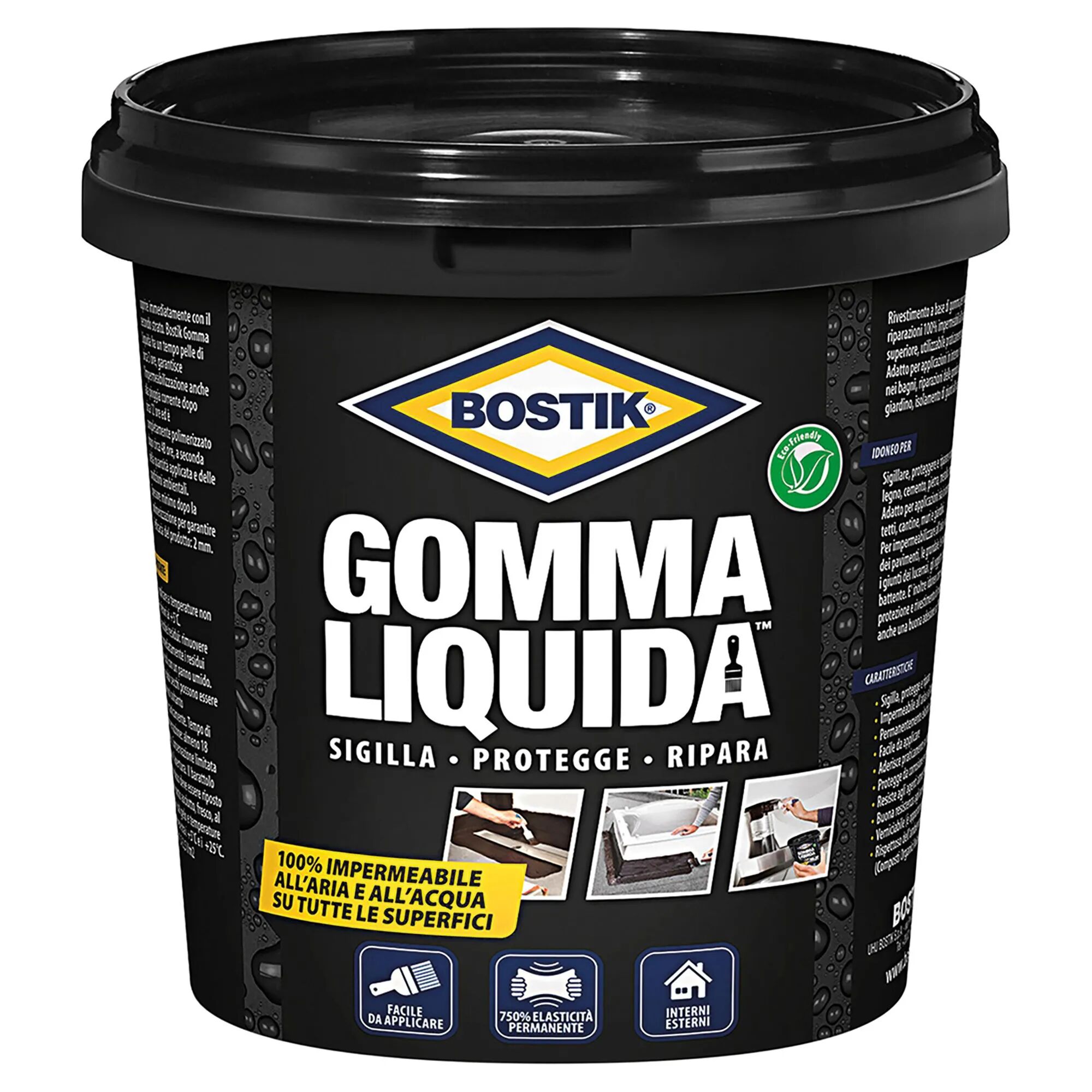 Bostik GOMMA LIQUIDA  750 ml NERA SIGILLA PROTEGGE RIPARA ESTERNO ED INTERNO