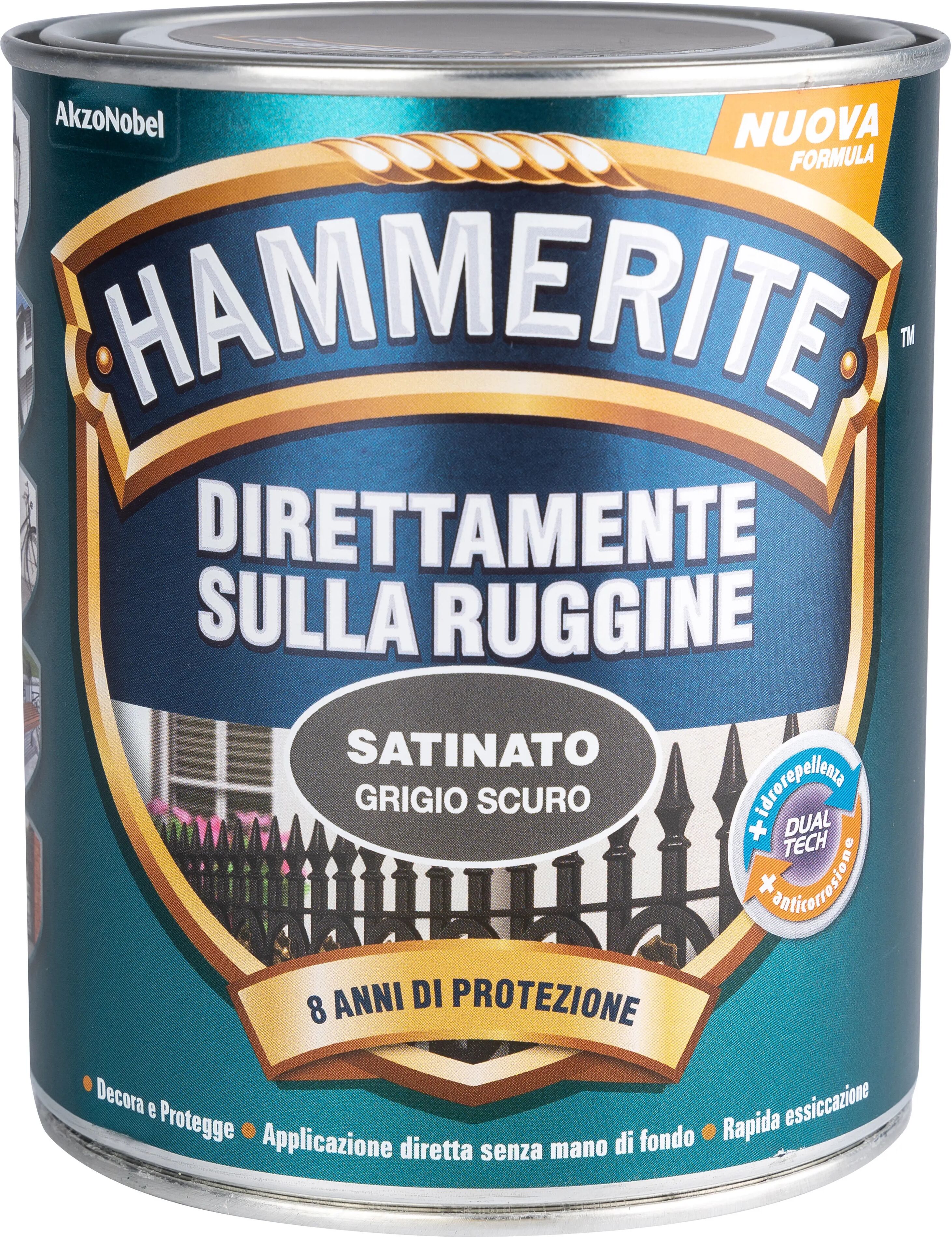 Hammerite SMALTO ANTIRUGGINE SATINATO  0,75 l GRIGIO SCURO 8-10 m² CON 1 l