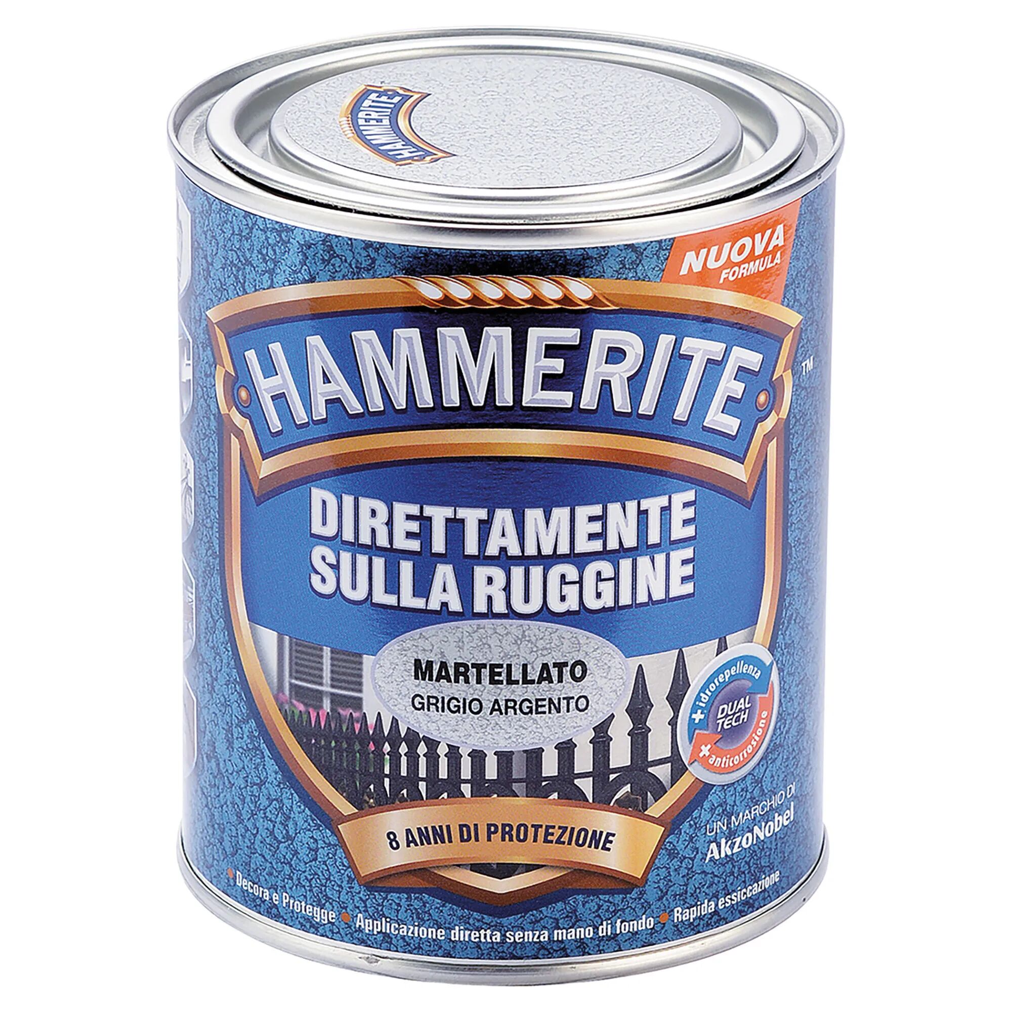 Hammerite SMALTO ANTIRUGGINE MARTELLATO  0,75 l GRIGIO ARGENTO  8-10 m² CON 1 l