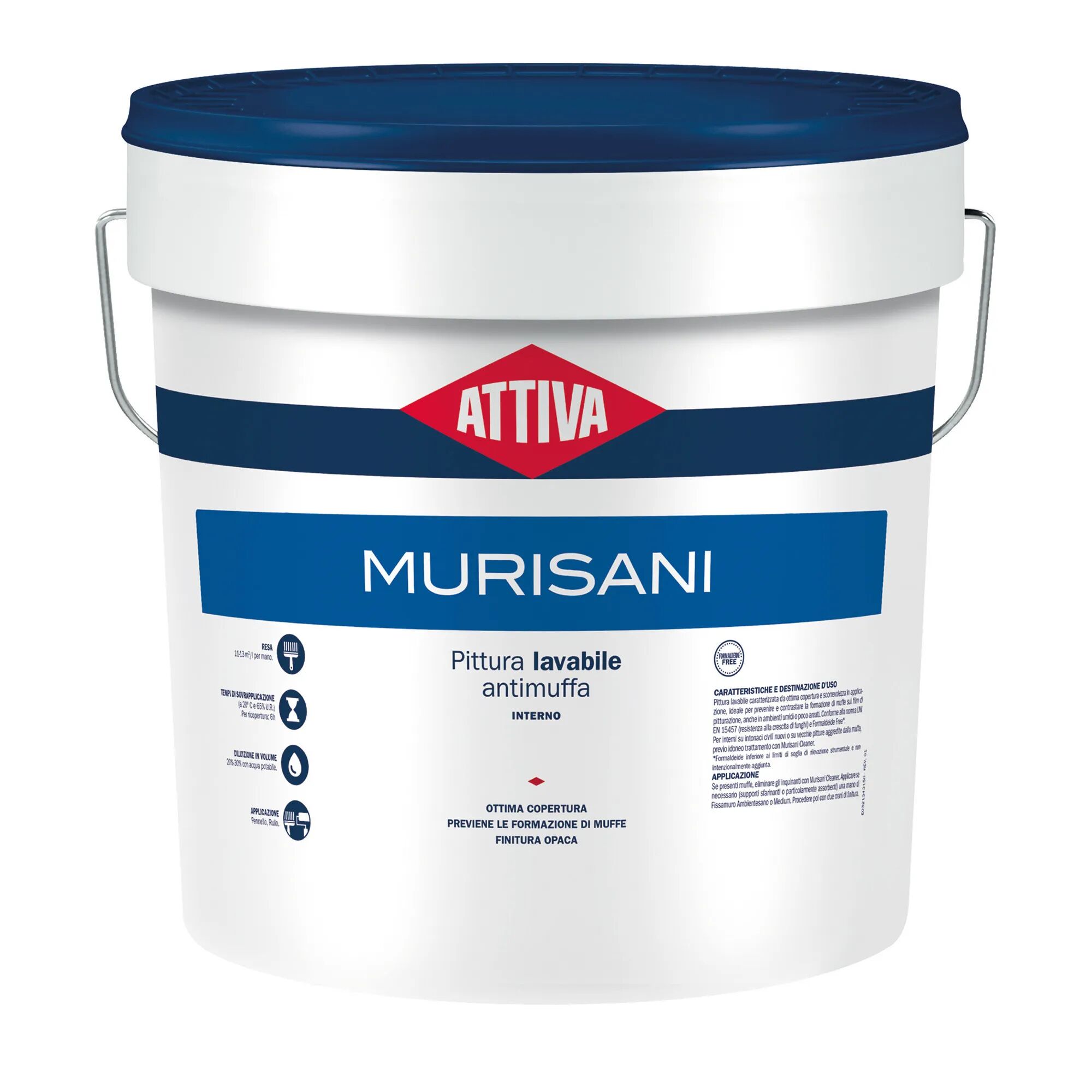 Attiva IDROPITTURA ANTIMUFFA  12,5 l BIANCO LAVABILE MURISANI  6-7 m² CON 1 l 2 MANI