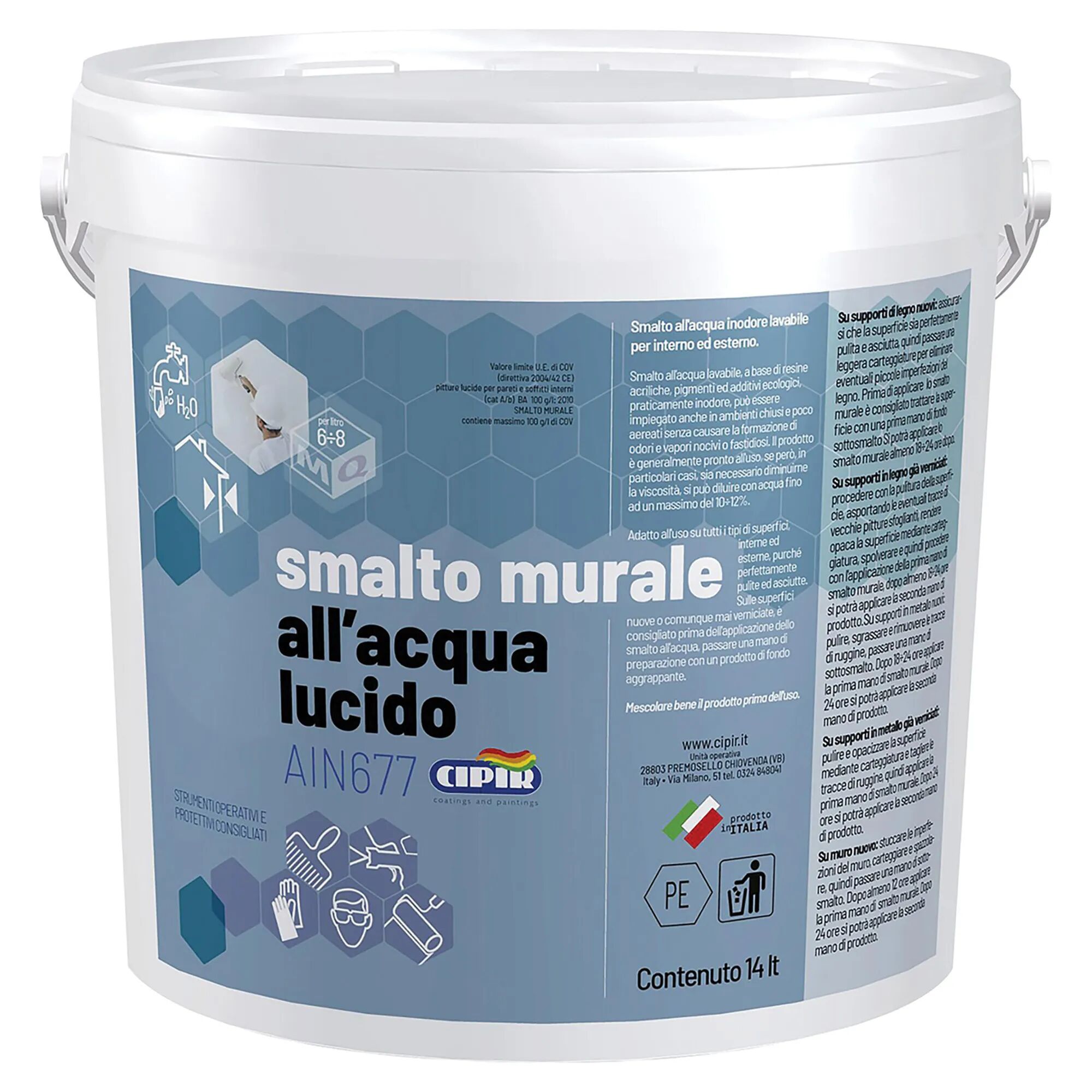 Cipir SMALTO ALL'ACQUA LUCIDO  BIANCO 14 l TUTTI I SUPPORTI 8-10 m² CON 1 l PRONTO USO