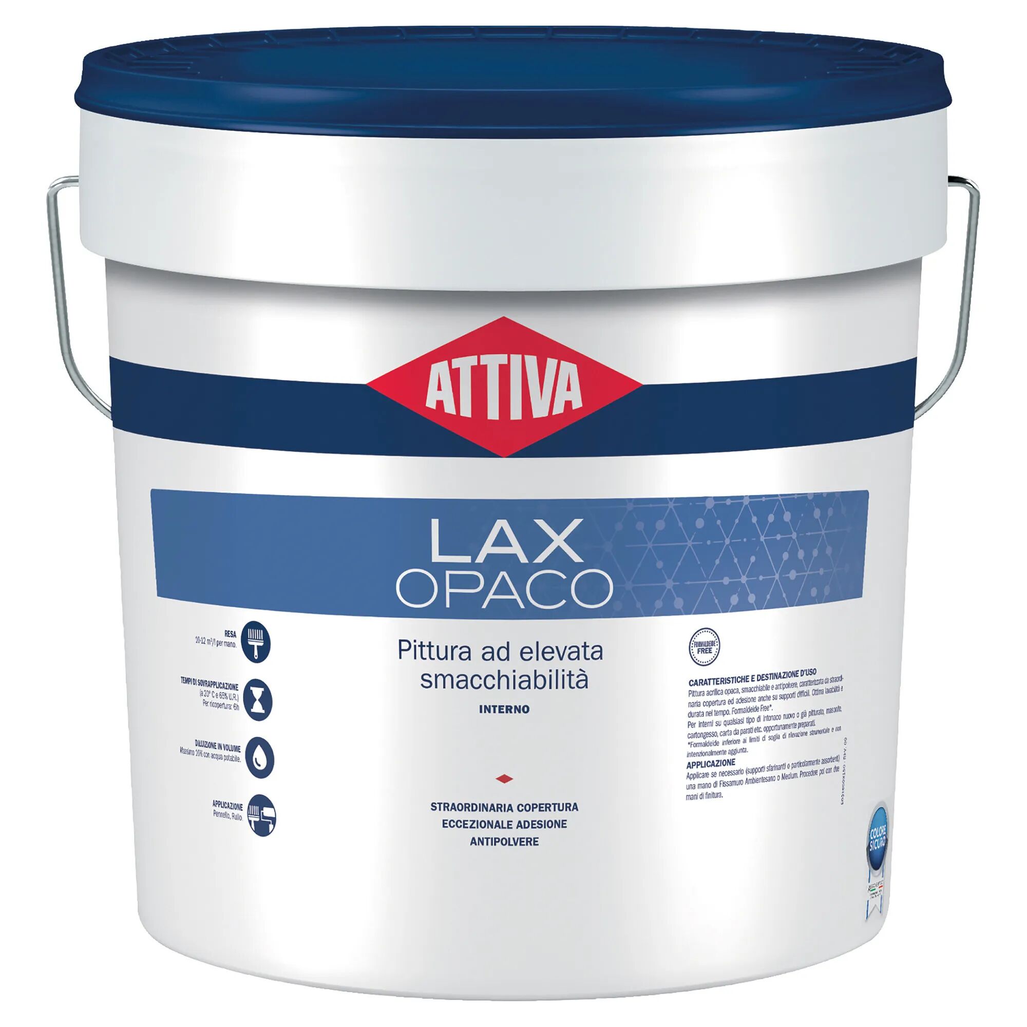 Attiva IDROPITTURA SMACCHIABILE  12,5 l LAX COPRITUTTO BIANCO OPACO 5-6 m² CON 1 l A 2 MANI