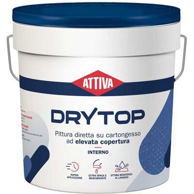 Attiva IDROPITTURA LAVABILE DRYTOP 5 l BIANCO OPACO ALTA COPERTURA RESA 6-7 m²/l A 2 MANI Attiva IDROPITTURA LAVABILE DRYTOP 5 l BIANCO OPACO ALTA COPERTURA RESA 6-7 m²/l A 2 MANI