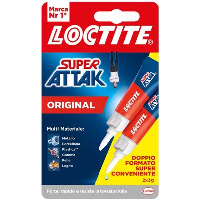 Loctite SUPER ATTAK ORIGINAL BIPACK 2x3g ADESIVO LIQUIDO ISTANTANEO PER MATERIALI DIVERSI Loctite SUPER ATTAK ORIGINAL BIPACK 2x3g ADESIVO LIQUIDO ISTANTANEO PER MATERIALI DIVERSI