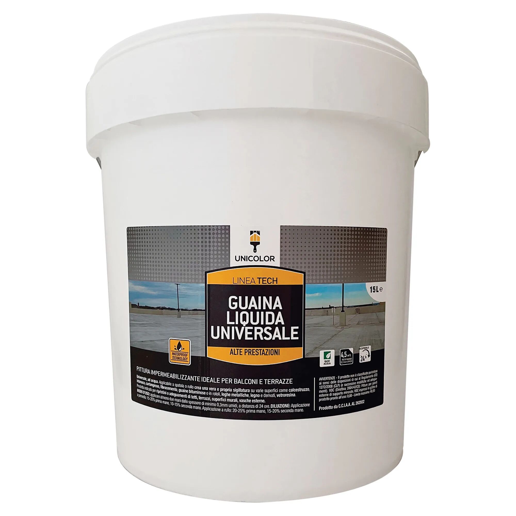 Unicolor GUAINA LIQUIDA ROSSO 15l PER CEMENTO E FIBROCEMENTO 4/5 m²/l SPESSORE 0,3mm