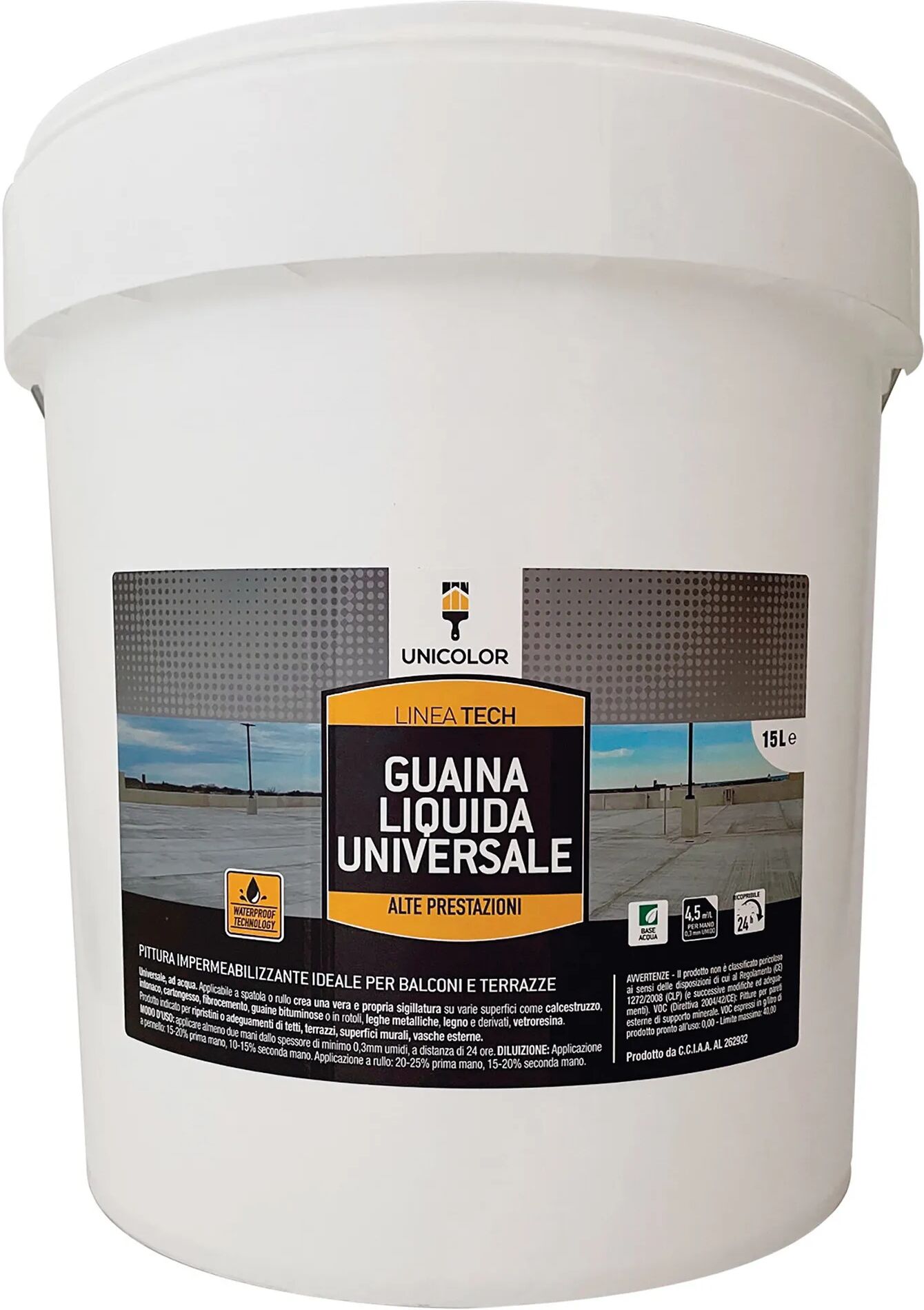 Unicolor GUAINA LIQUIDA VERDE 15 l PER CEMENTO E FIBROCEMENTO 4/5 m²/l SPESSORE 0,3mm