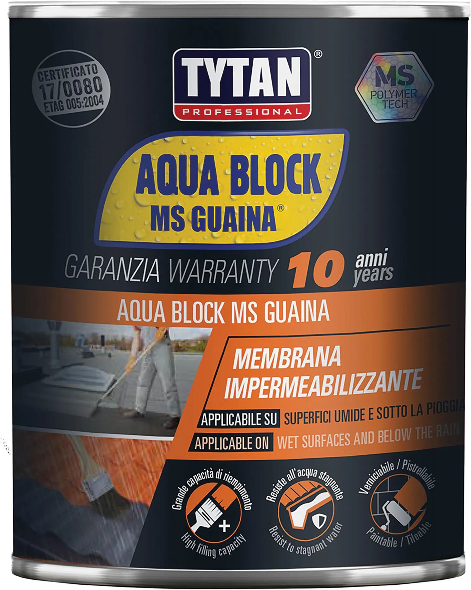 Tytan GUAINA LIQUIDA MS AQUA BLOCK 1 kg TERRACOTTA SPESSORE 3 mm 3 kg con 1 m² VERNICIABILE