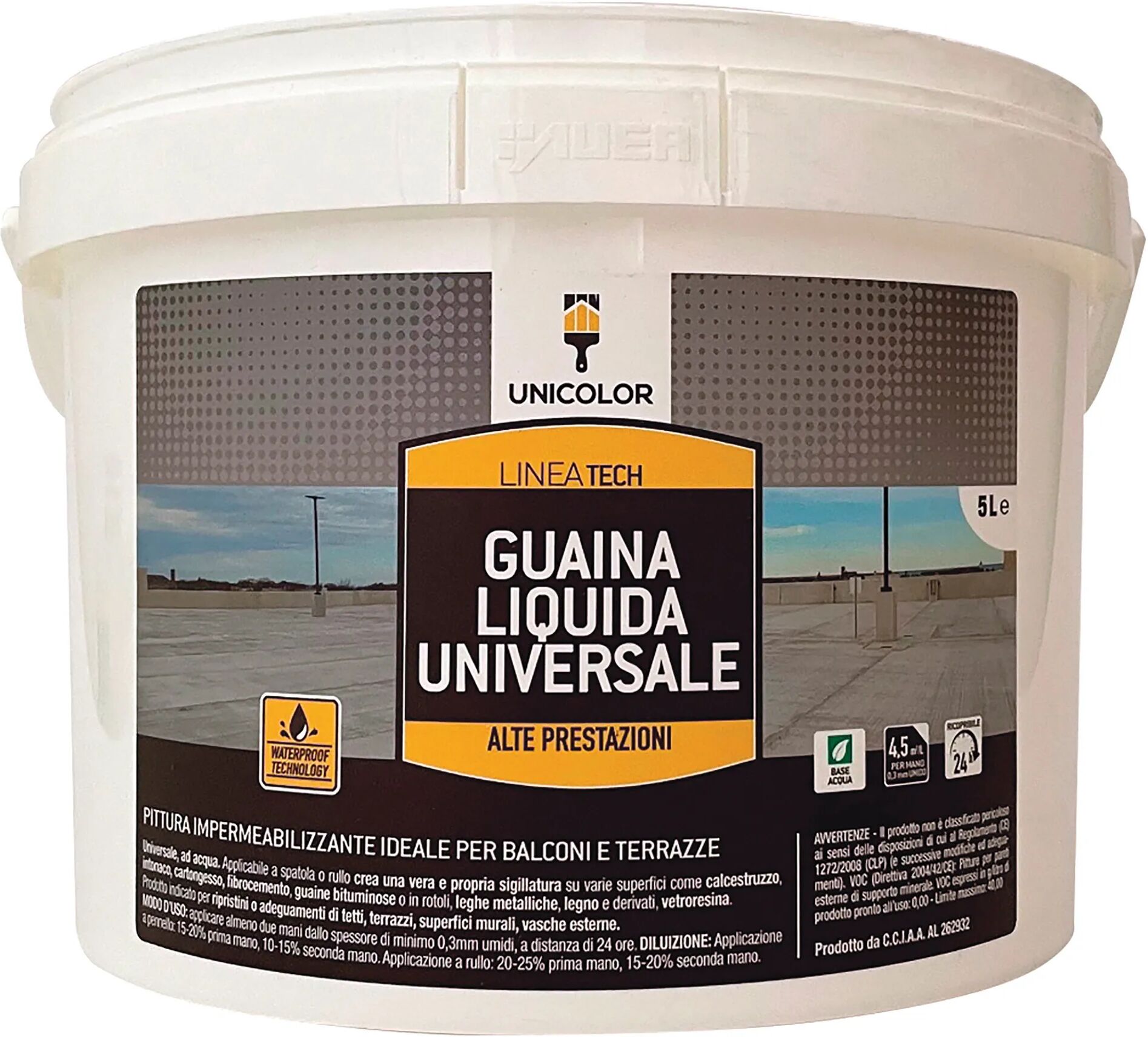 Unicolor GUAINA LIQUIDA NERO 5 l PER CEMENTO E FIBROCEMENTO 4/5 m²/l SPESSORE 0,3mm