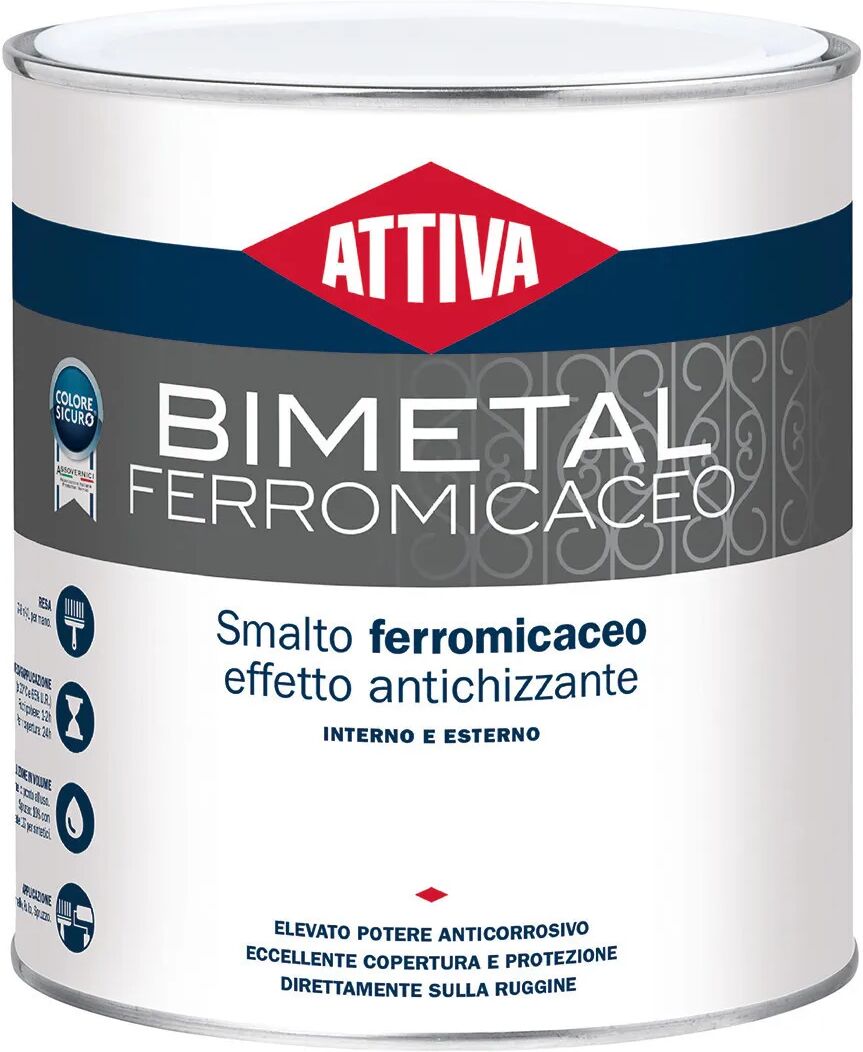 ATTIVA Smalto Antiruggine  Bimetal 2,5l Nero Grafite Grana Fine Ferromicaceo 7-8 M² Con1l ATTIVA Smalto Antiruggine  Bimetal 2,5l Nero Grafite Grana Fine Ferromicaceo 7-8 M² Con1l