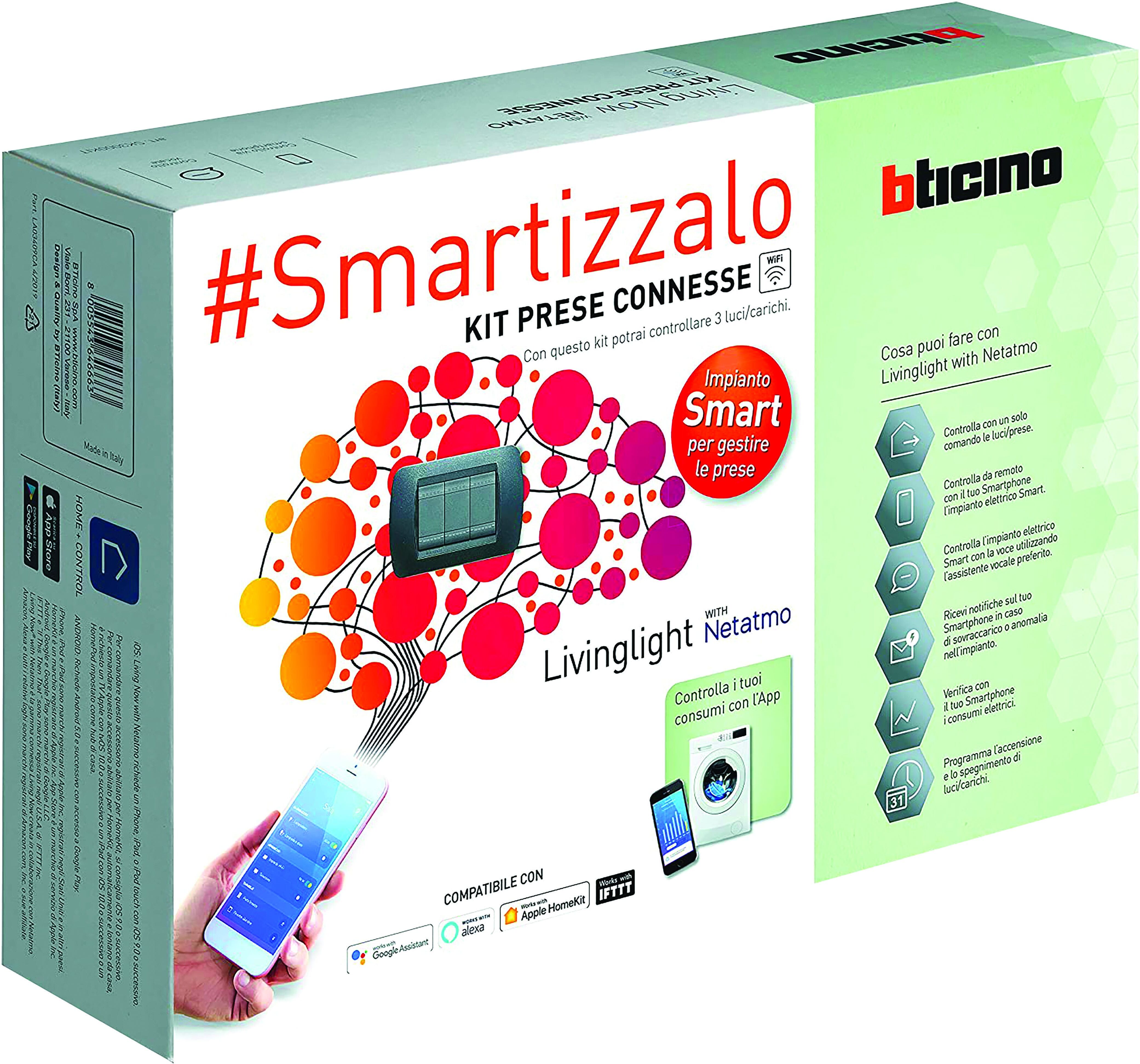 BTicino Kit Living Light Smart Nero Con Gateway Comando Entra-Esci E 3 Moduli Presa BTicino Kit Living Light Smart Nero Con Gateway Comando Entra-Esci E 3 Moduli Presa