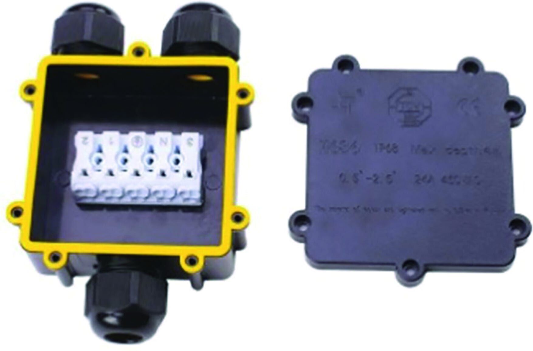 Scatola Stagna Per Cavi Da 0,5 A 4 Mm² A 3 Poli Con Morsettiera E Tre Pressacavi M25 Ip68 Scatola Stagna Per Cavi Da 0,5 A 4 Mm² A 3 Poli Con Morsettiera E Tre Pressacavi M25 Ip68