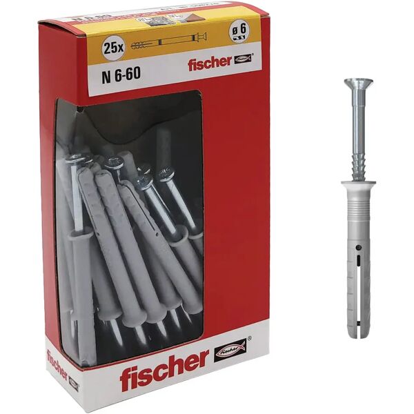 fischer tasselli nylon  n 6x60 mm 25 pezzi con vite a percussione