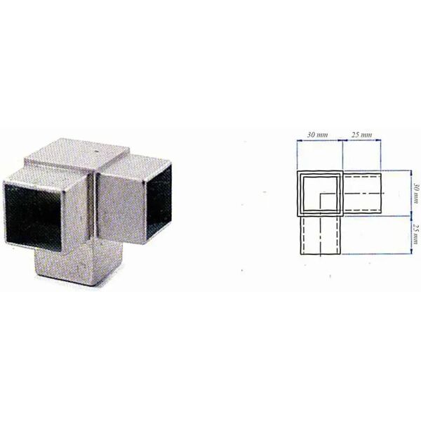 pro_metal_design giunzione a 3 vie 90° inox aisi 316 per tubo 40x40 mm