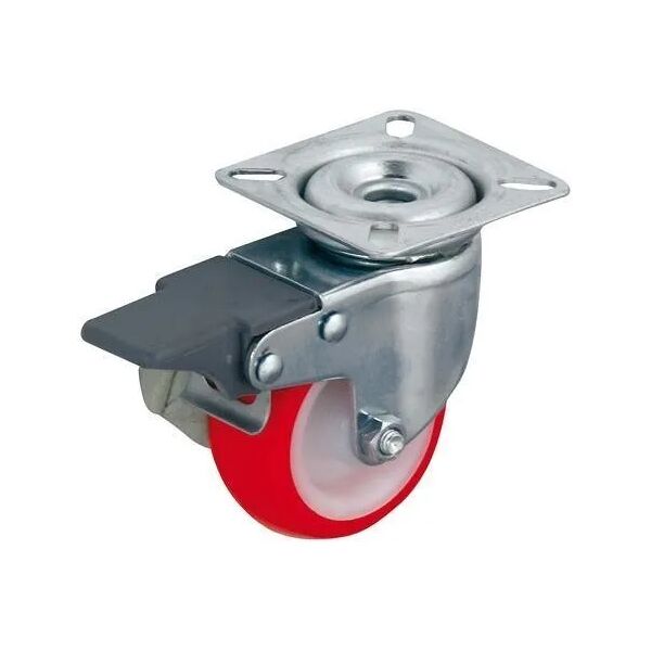 rocarr ruota Ø 50 mm portata 25 kg con freno nylon rosso supporto a piastra girevole